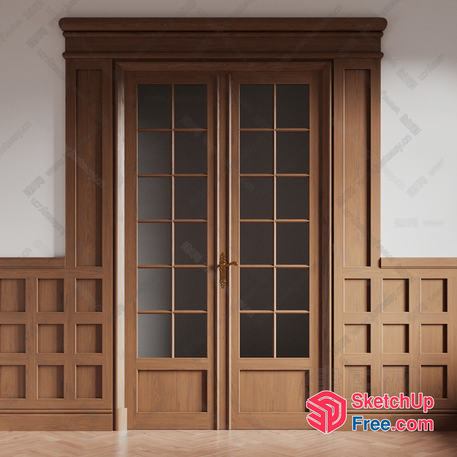 Elegant Wood Paneling And French Doors 3D SketchUp File