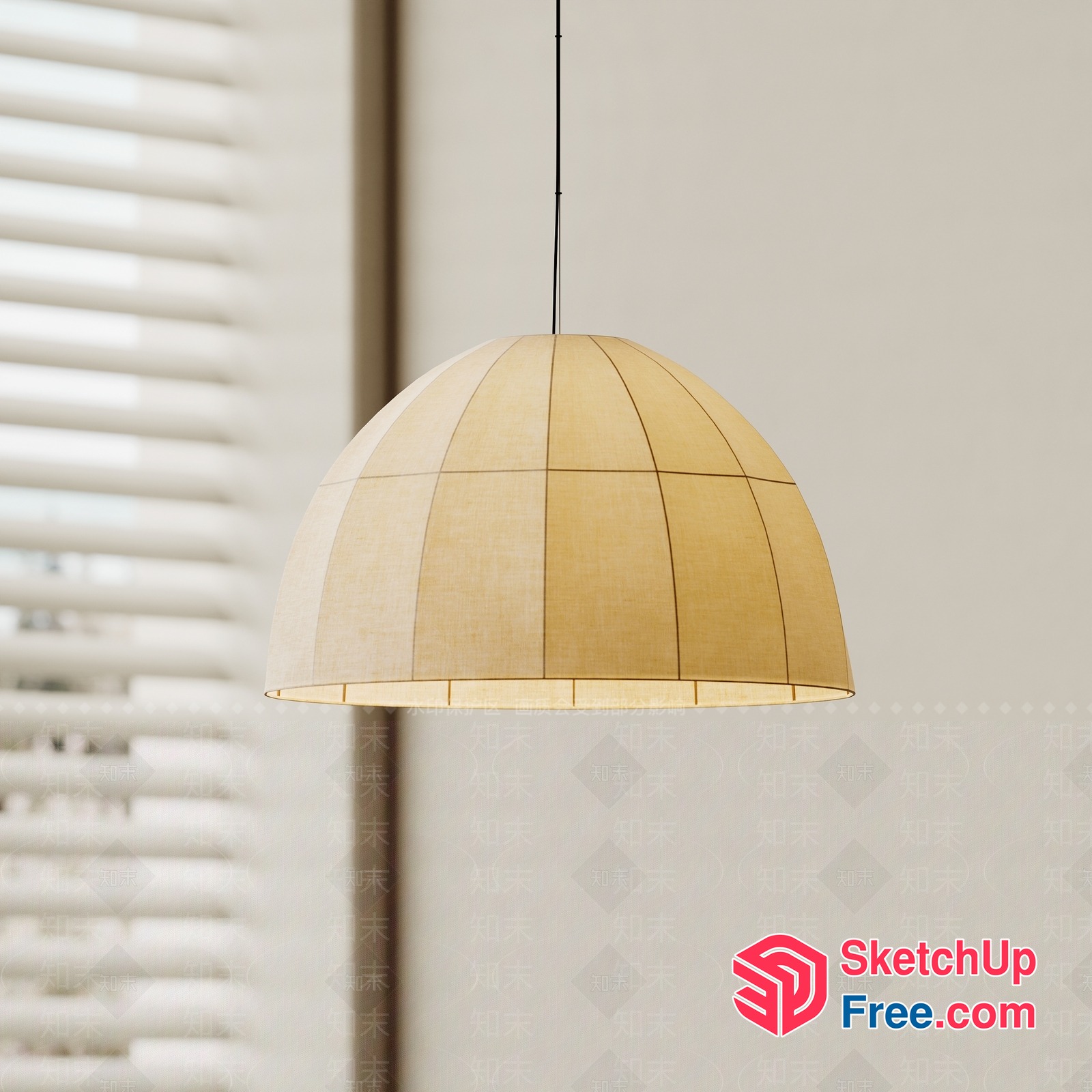 Simple Dome-Shaped Hanging Lamp With Natural Linen Shade 3D SketchUp File