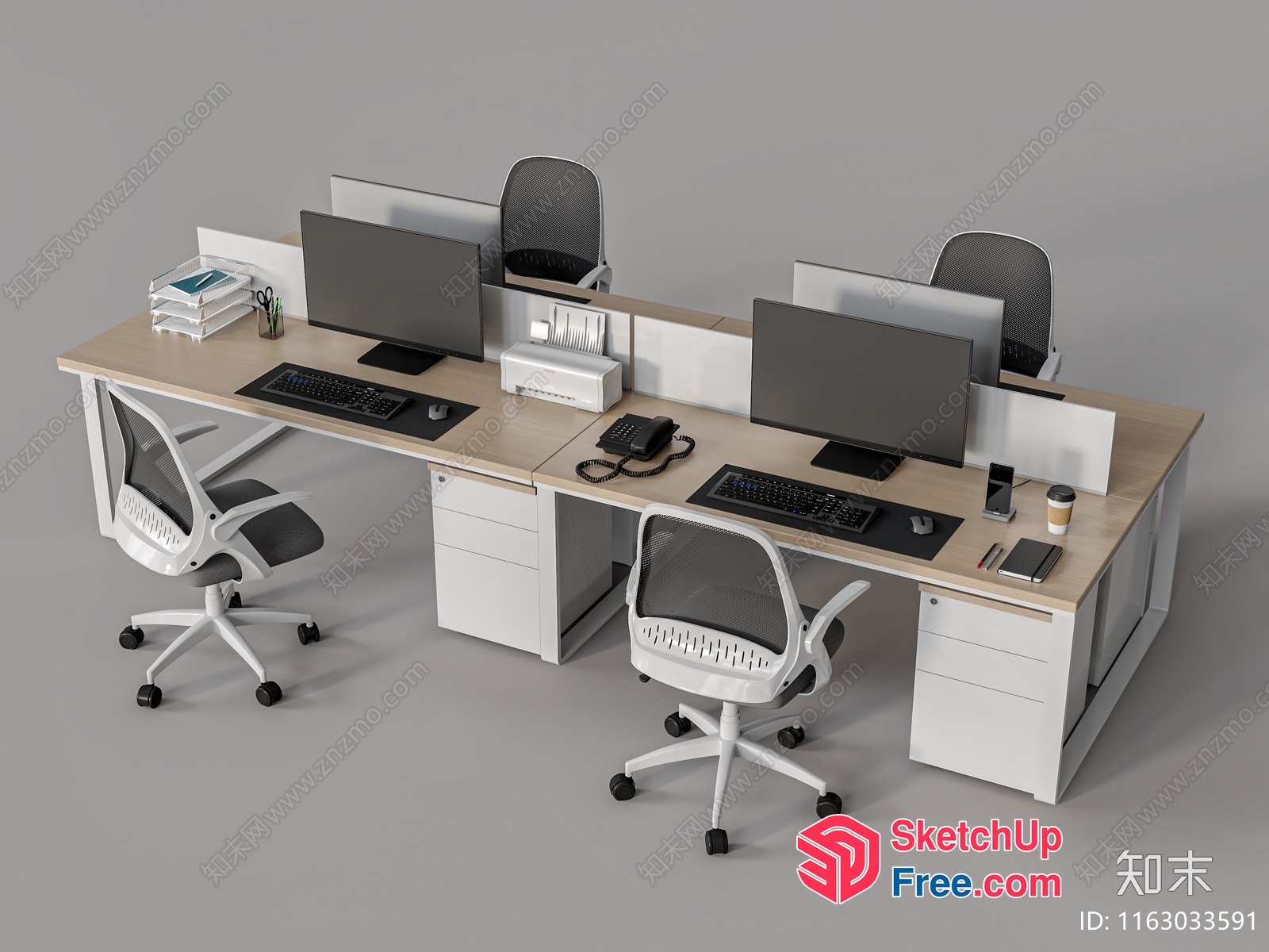 Office Furniture With Multiple Desks And Chairs 3D SketchUp File
