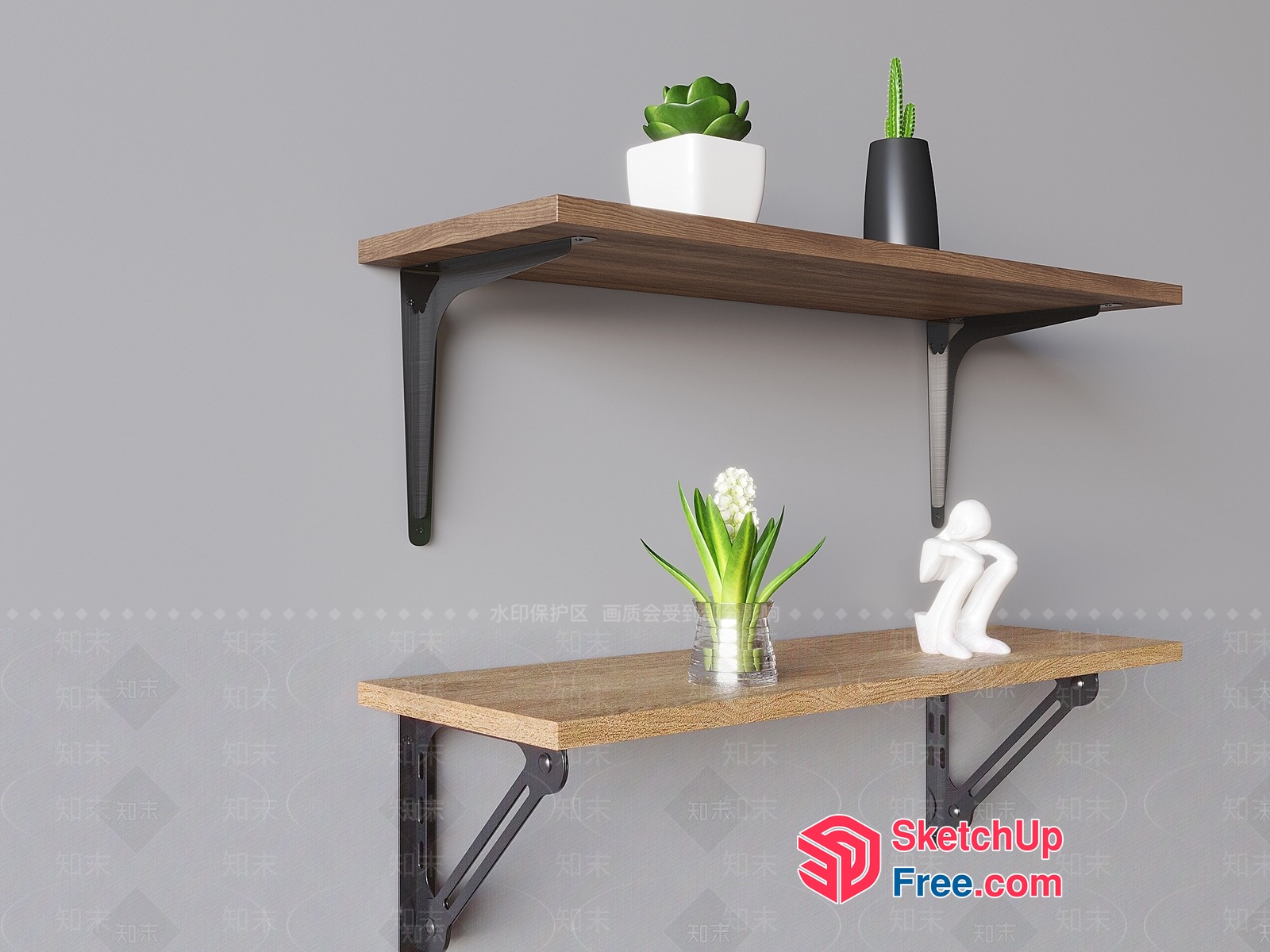 Two Wooden Shelves With Decorative Items 3D SketchUp File