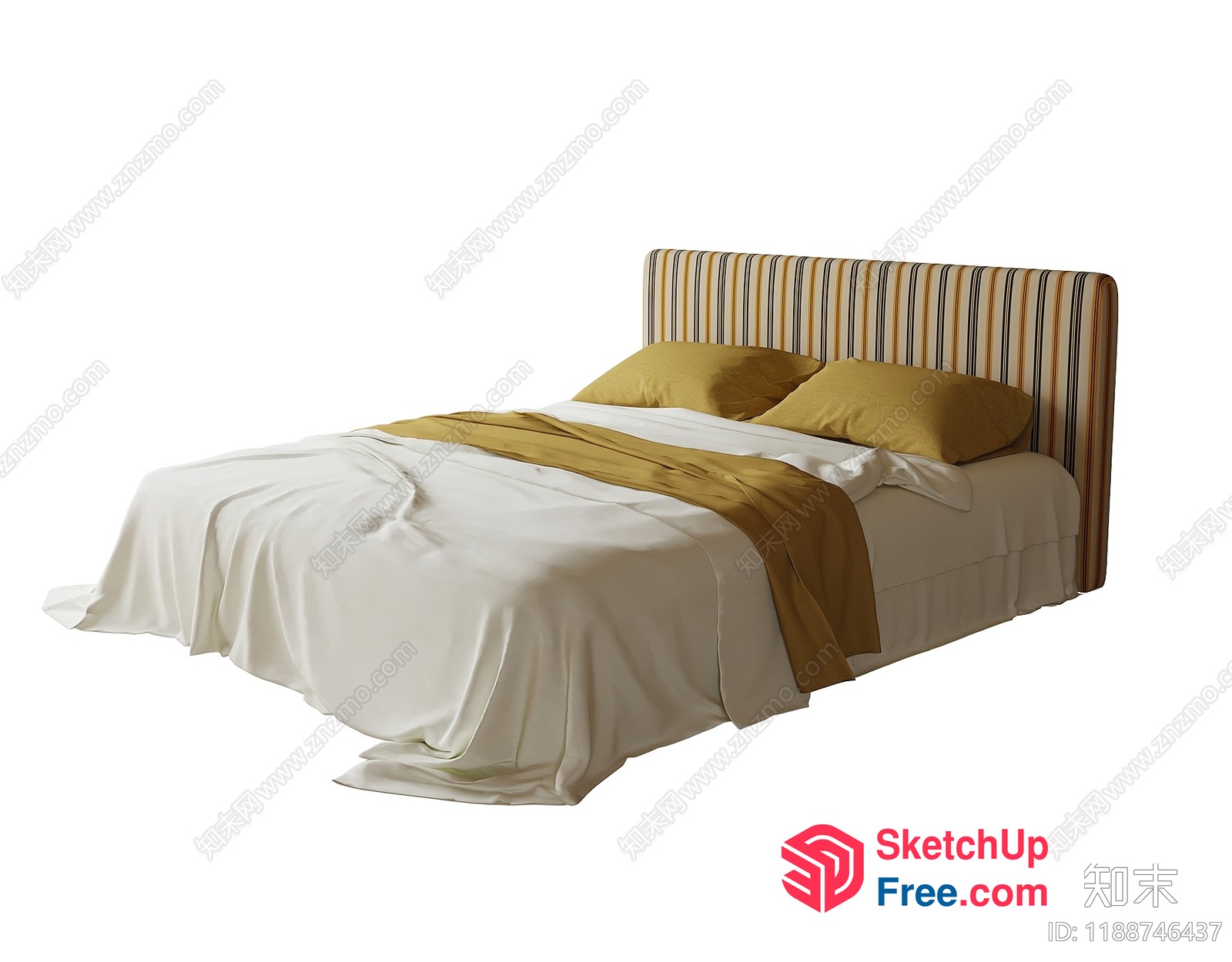 Elegant Bed With Striped Headboard And Comfortable Bedding 3D SketchUp File