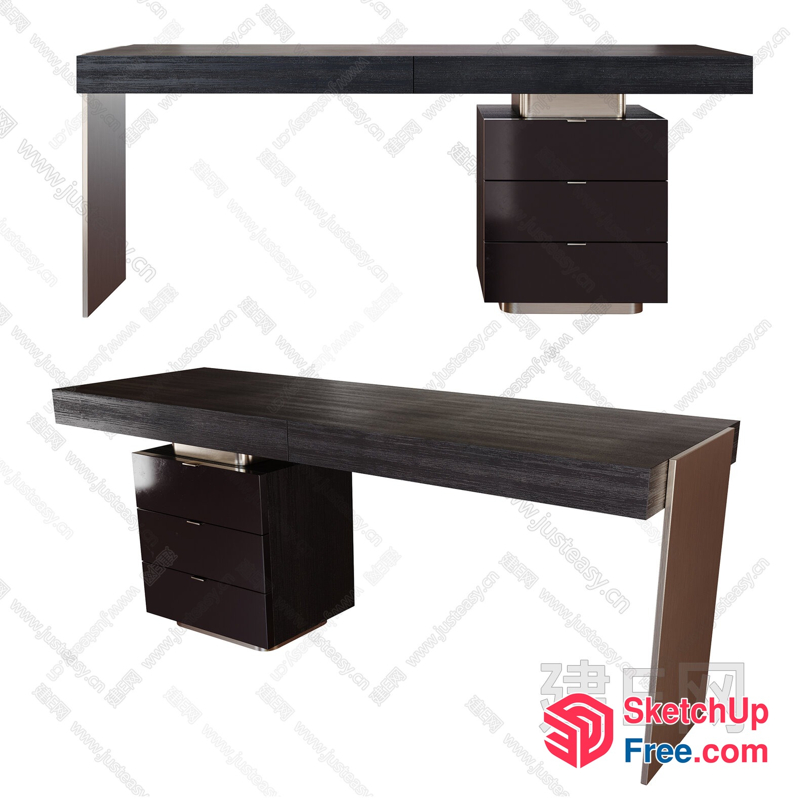 Modern Dark Wood Office Desk 3D SketchUp File