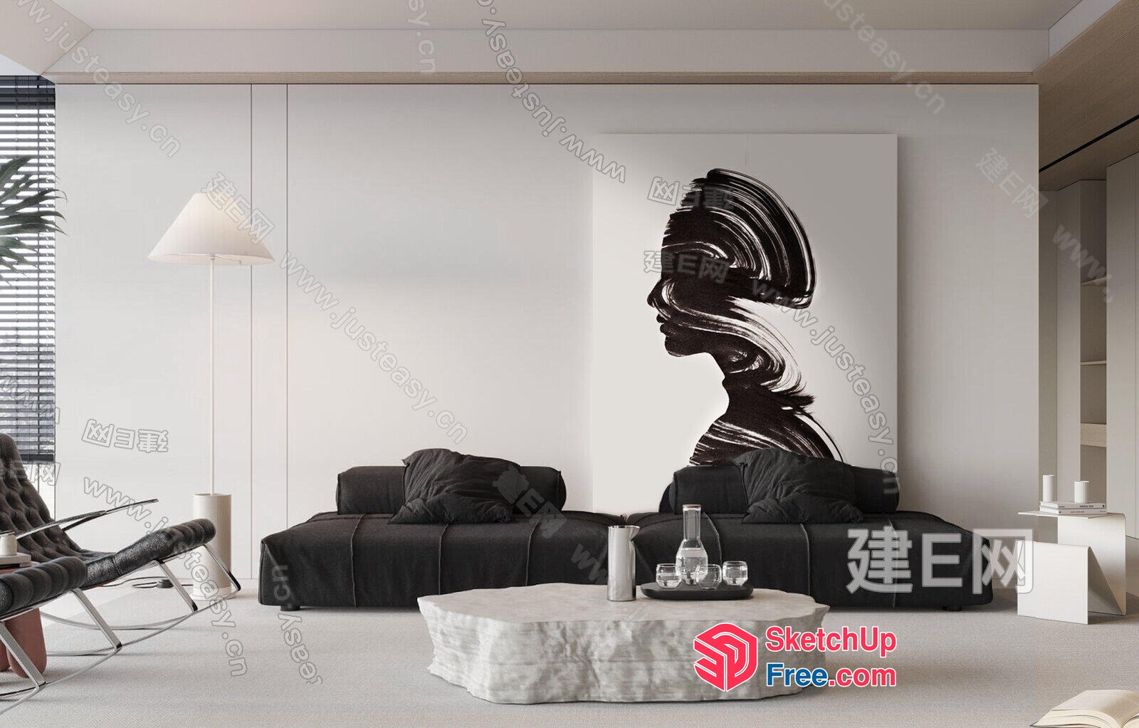 Minimalist Modern Living Room With Sleek Furniture 3D SketchUp File