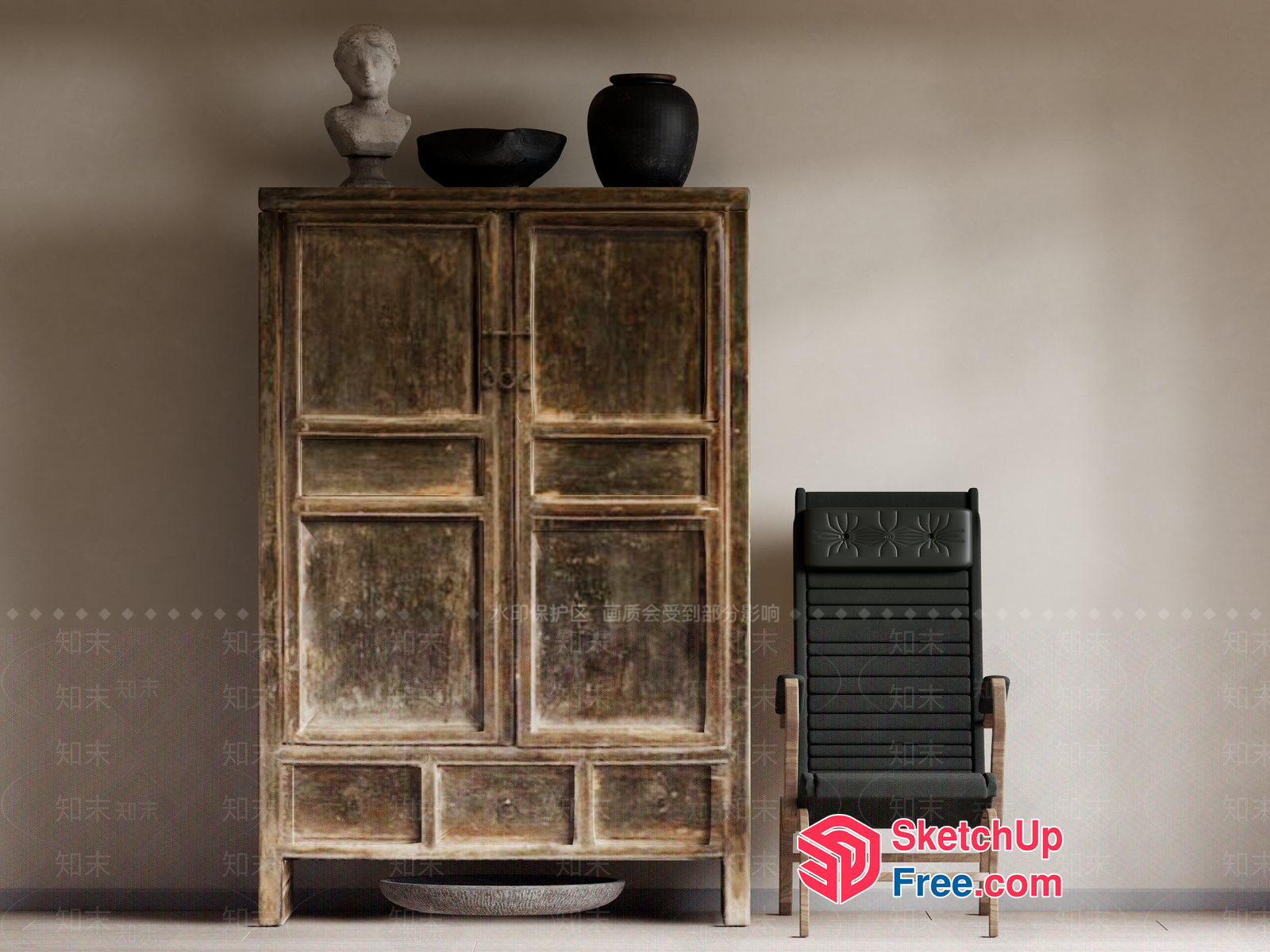 Elegant Rustic Cabinet With Classic Vase And Chair 3D SketchUp File