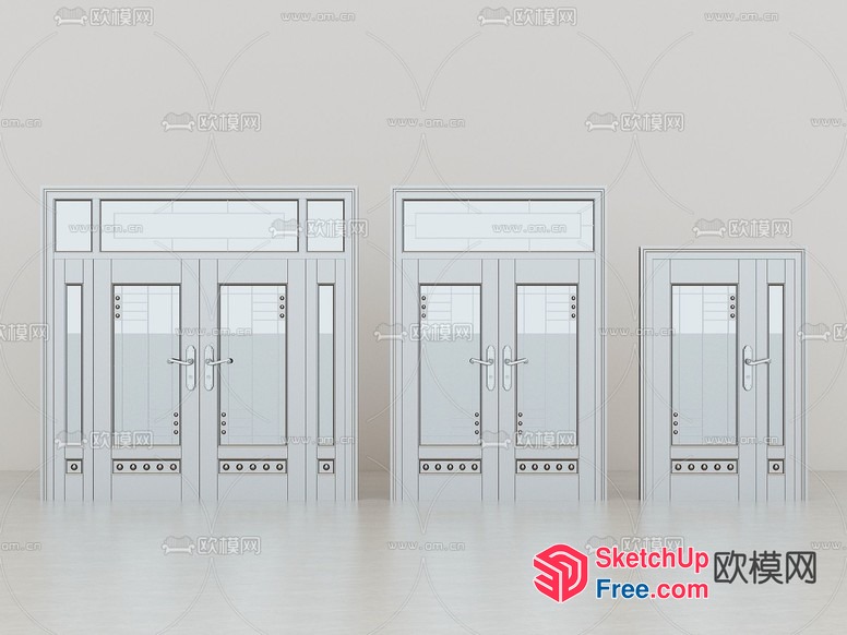 Double Door Entryway With Decorative Hardware 3D SketchUp File