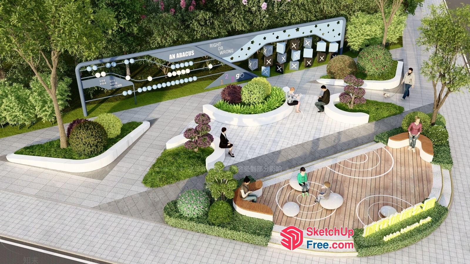 Modern Outdoor Seating Area With Greenery And Water Feature 3D SketchUp File