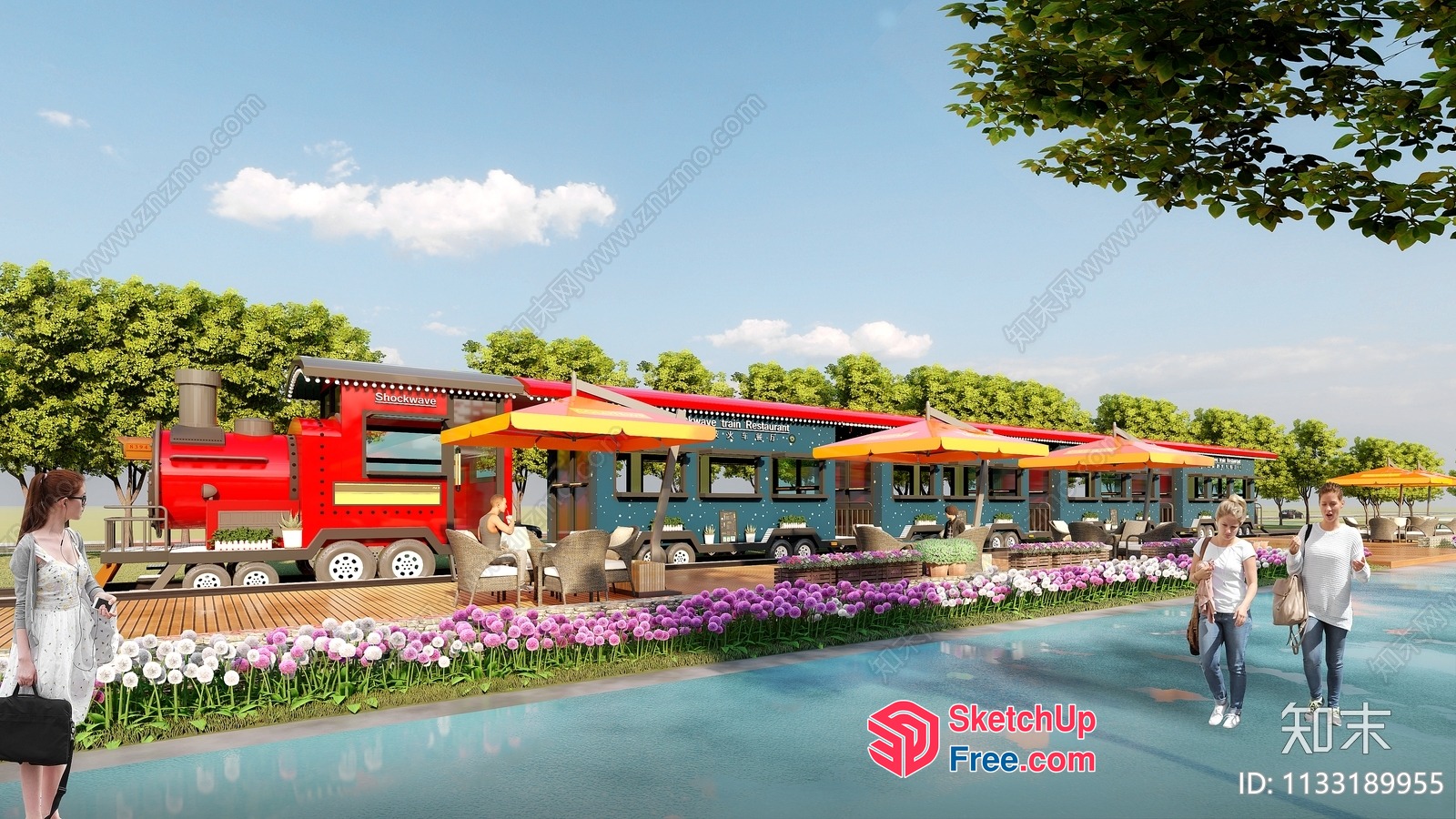 Food Truck And Outdoor Seating Area 3D SketchUp File
