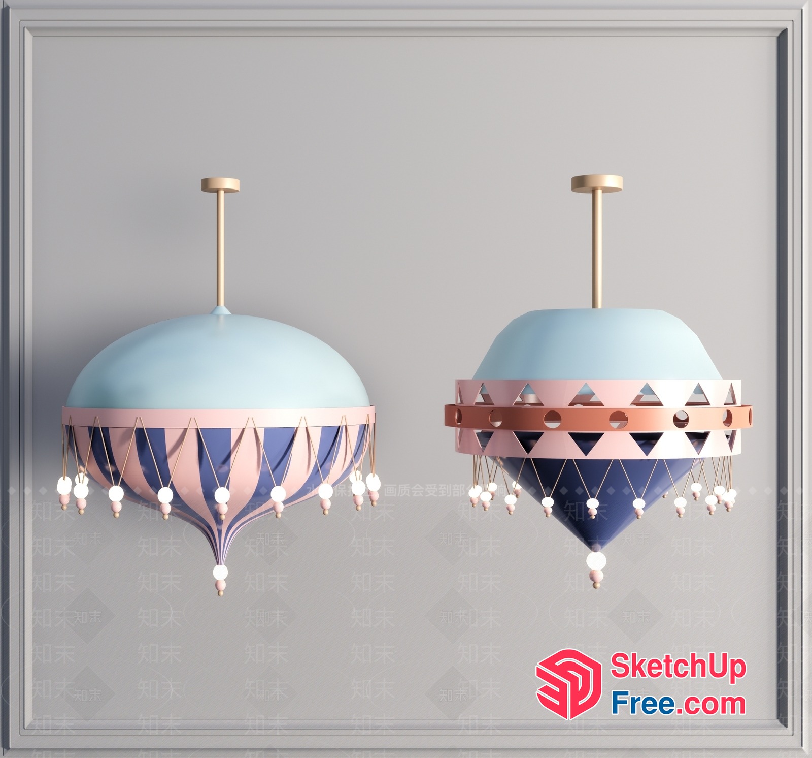 Elegant Pastel-Colored Chandeliers 3D SketchUp File