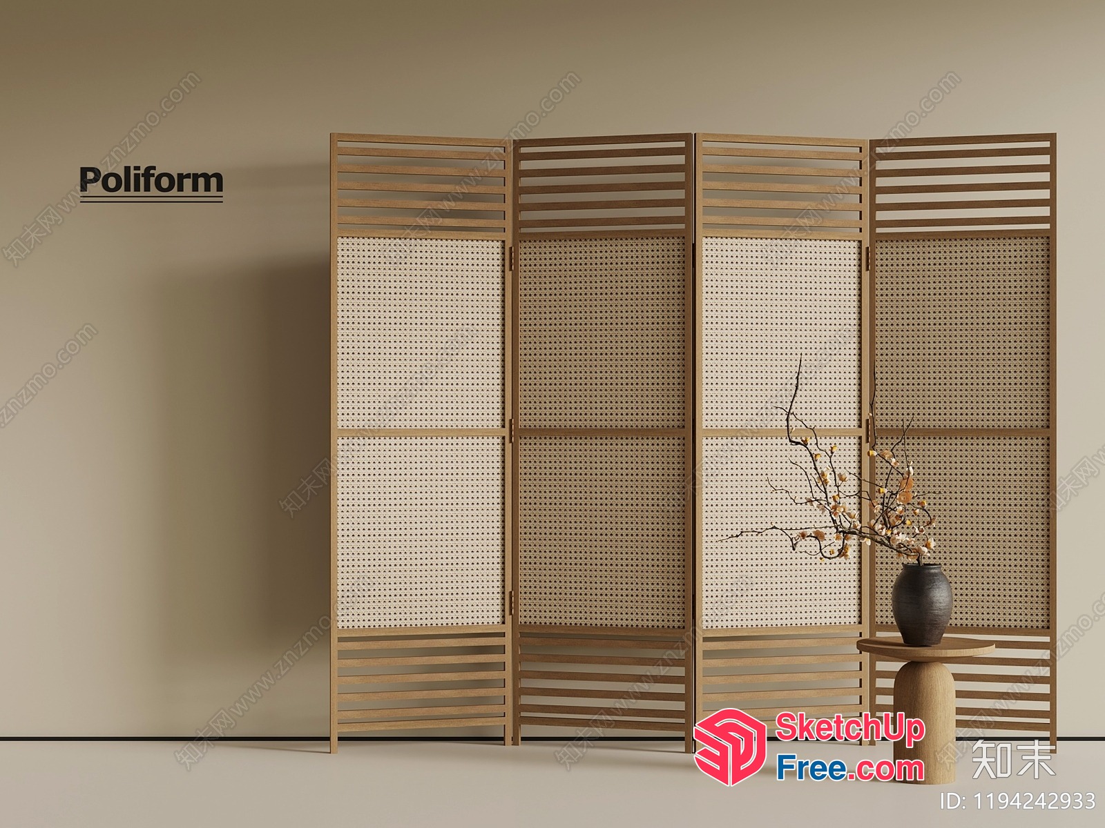 Wooden Partition Screen With Pegboard Panels 3D SketchUp File