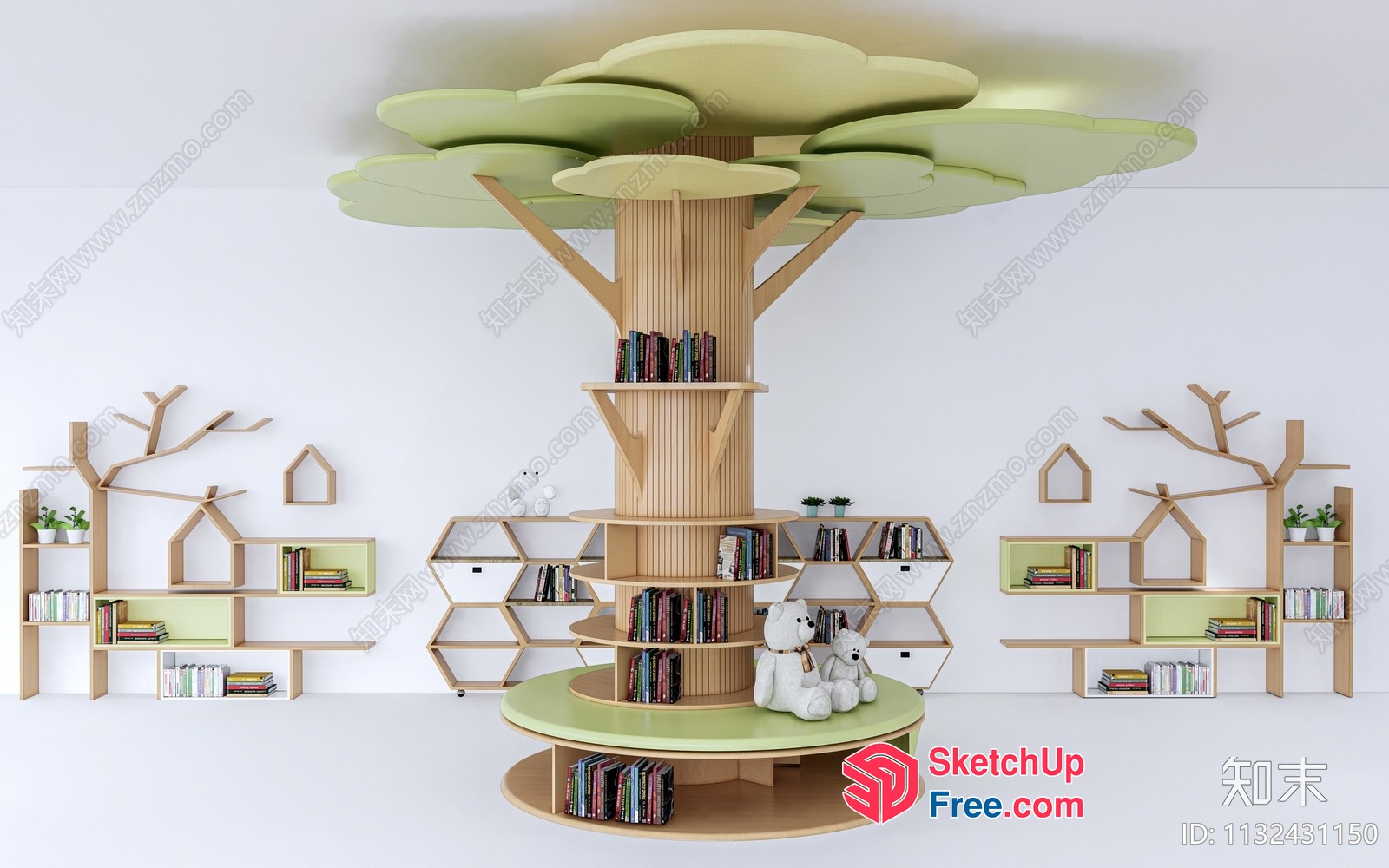 Unique Bookcase Design With Tree-Shaped Bookshelf 3D SketchUp File