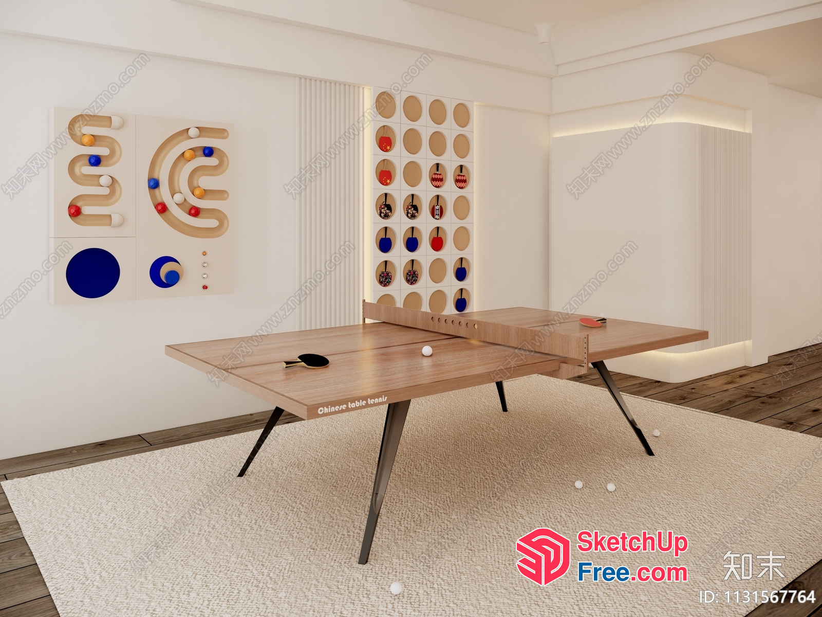 Modern Minimalist Ping Pong Table In A Sleek Room 3D SketchUp File
