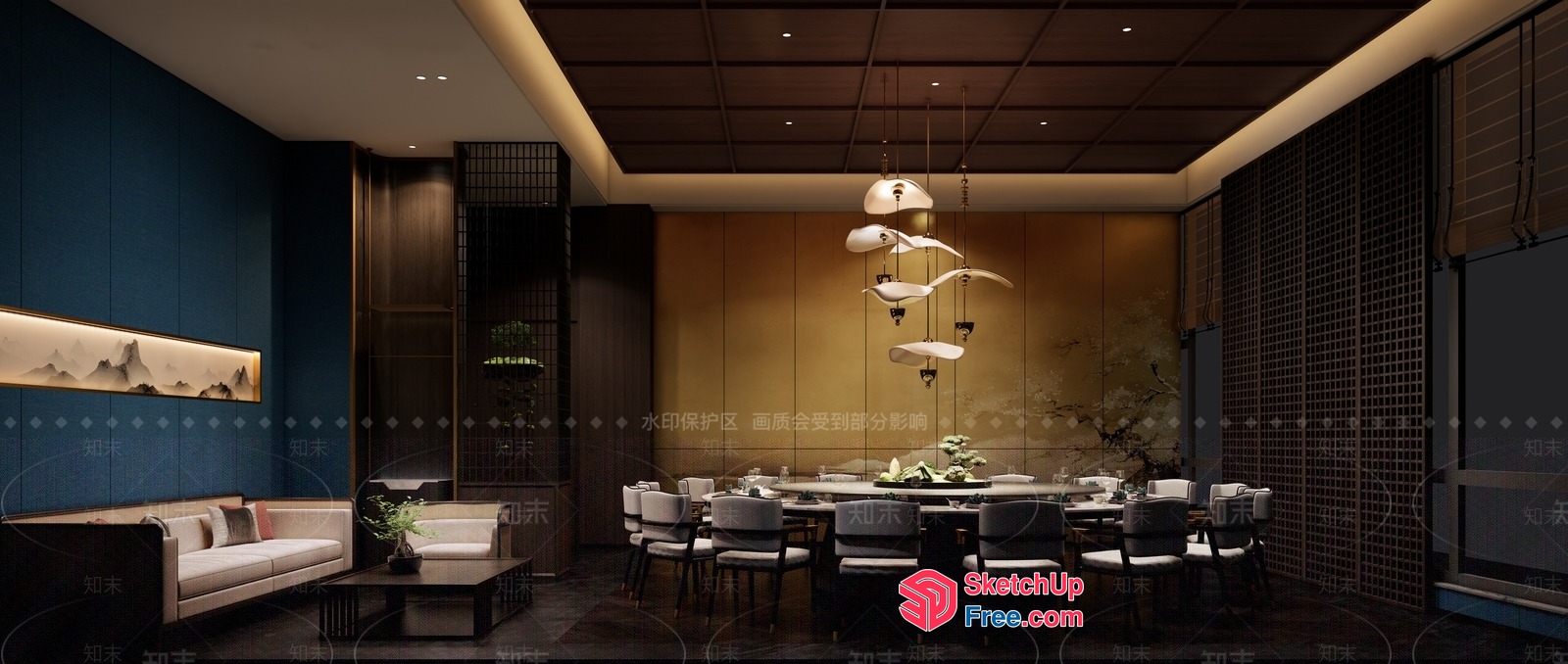 Modern Dining Room With Unique Lighting Fixture 3D SketchUp File