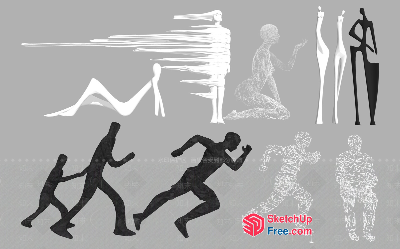 Abstract Human Silhouettes In Various Running Poses 3D SketchUp File