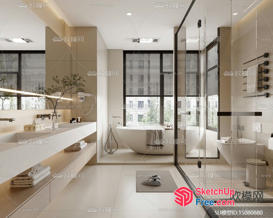Modern Minimalist Bathroom With Large Window And Bathtub 3D SketchUp File