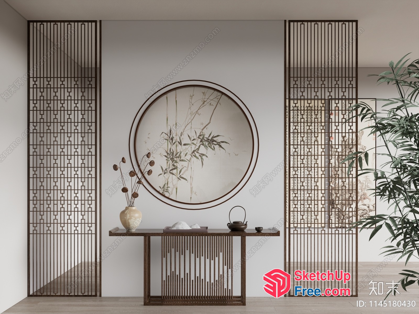 Elegant Japanese-Inspired Entryway With Bamboo Art 3D SketchUp File