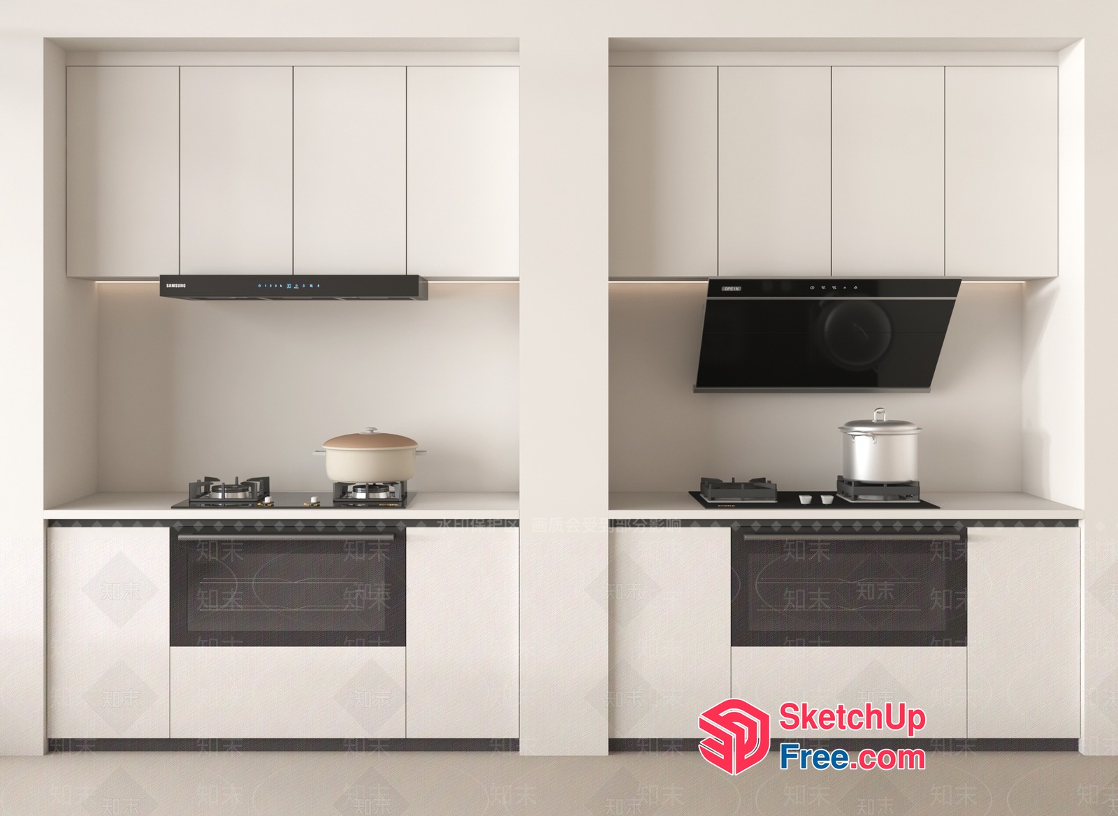 Modern Minimalist Kitchen With White Cabinets And Black Appliances 3D SketchUp File