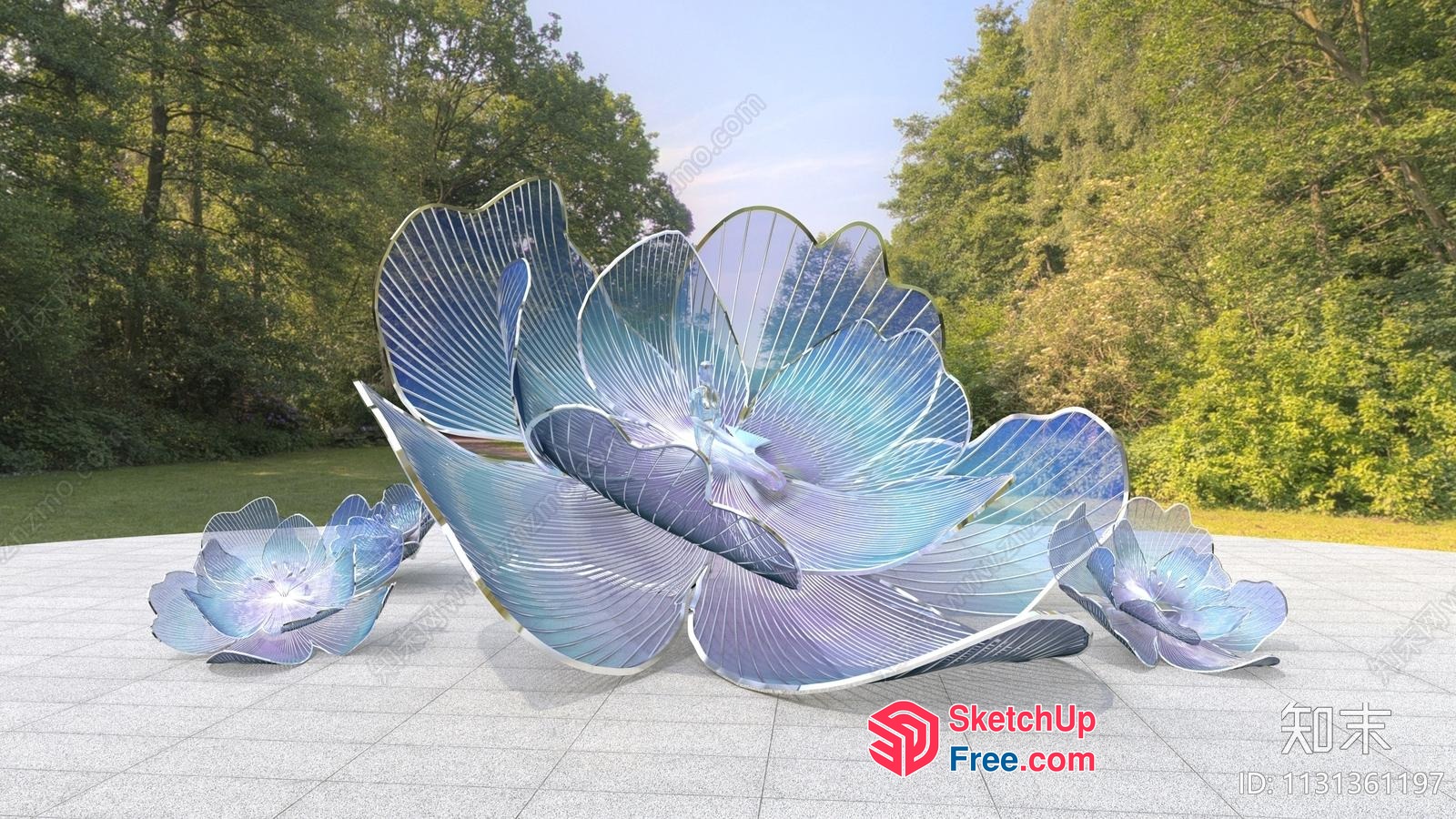 Modern Outdoor Glass Sculpture Garden Decor 3D SketchUp File