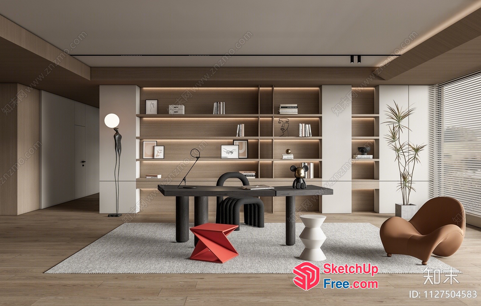 Modern Office Interior With Minimalist Furniture And Natural Wood Accents 3D SketchUp File