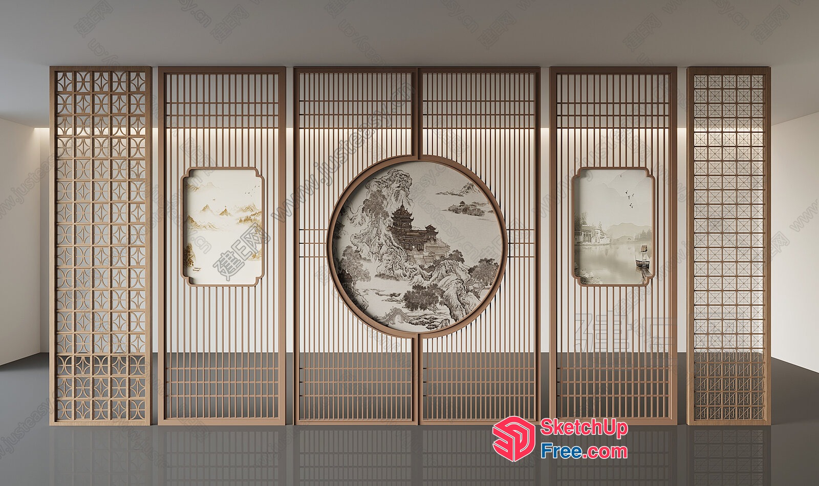 Traditional Asian-Inspired Partition Screen 3D SketchUp File