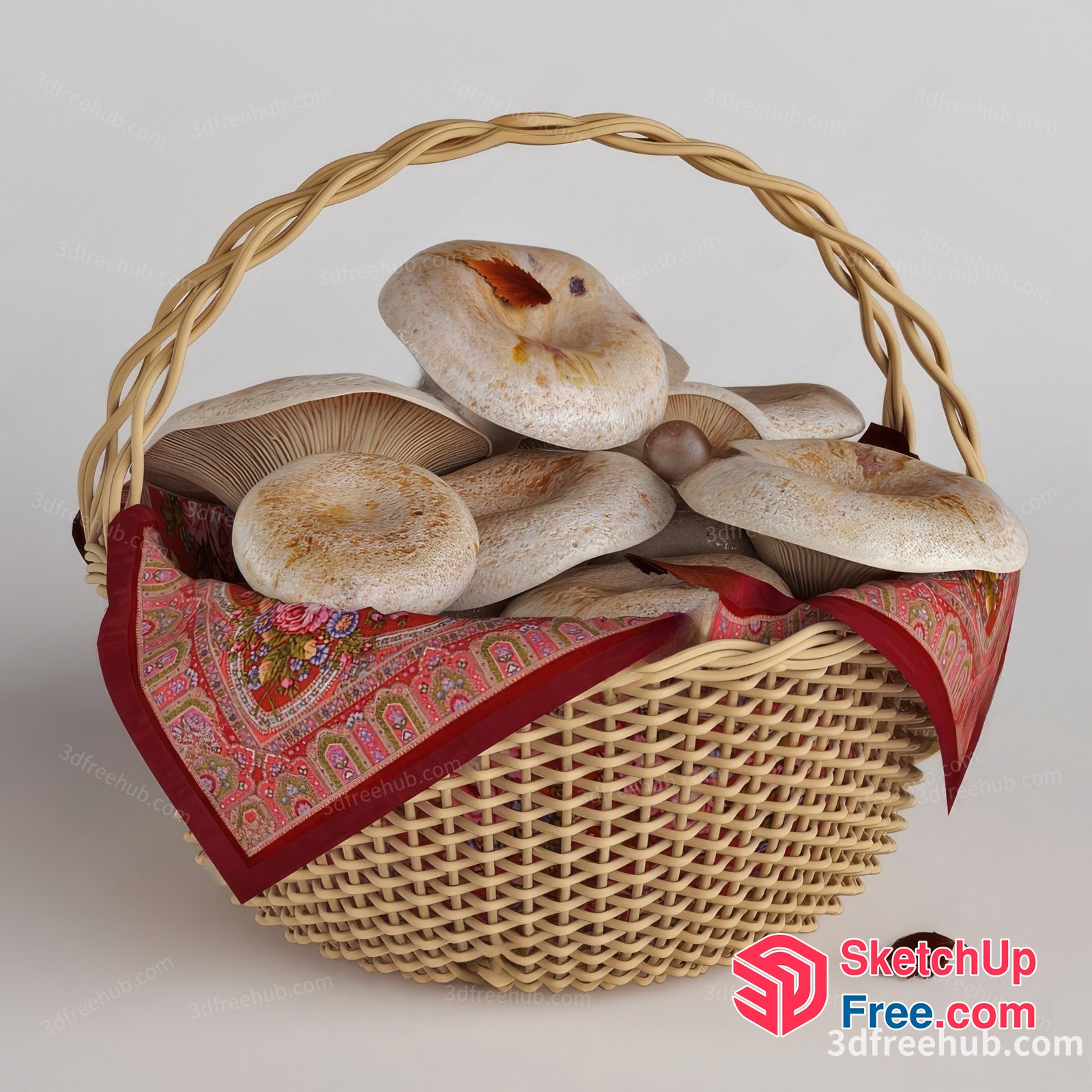 Mushrooms In Wicker Basket 3D SketchUp File