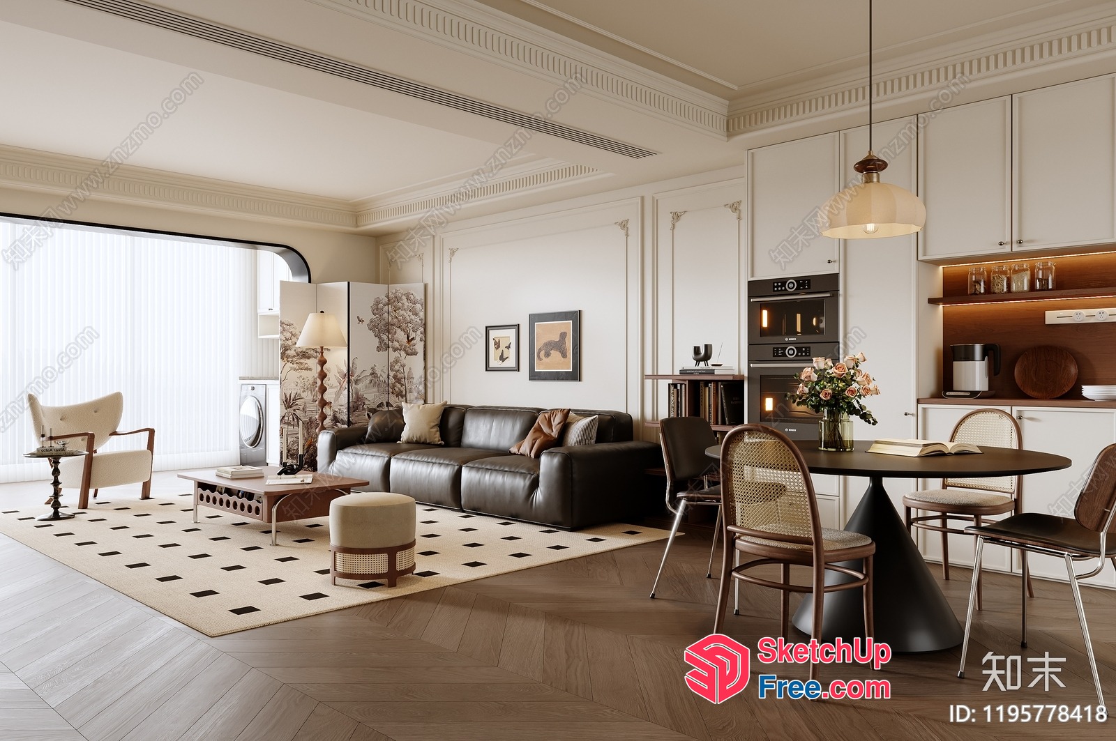 Luxurious Modern Living Room With Elegant Dining Area 3D SketchUp File