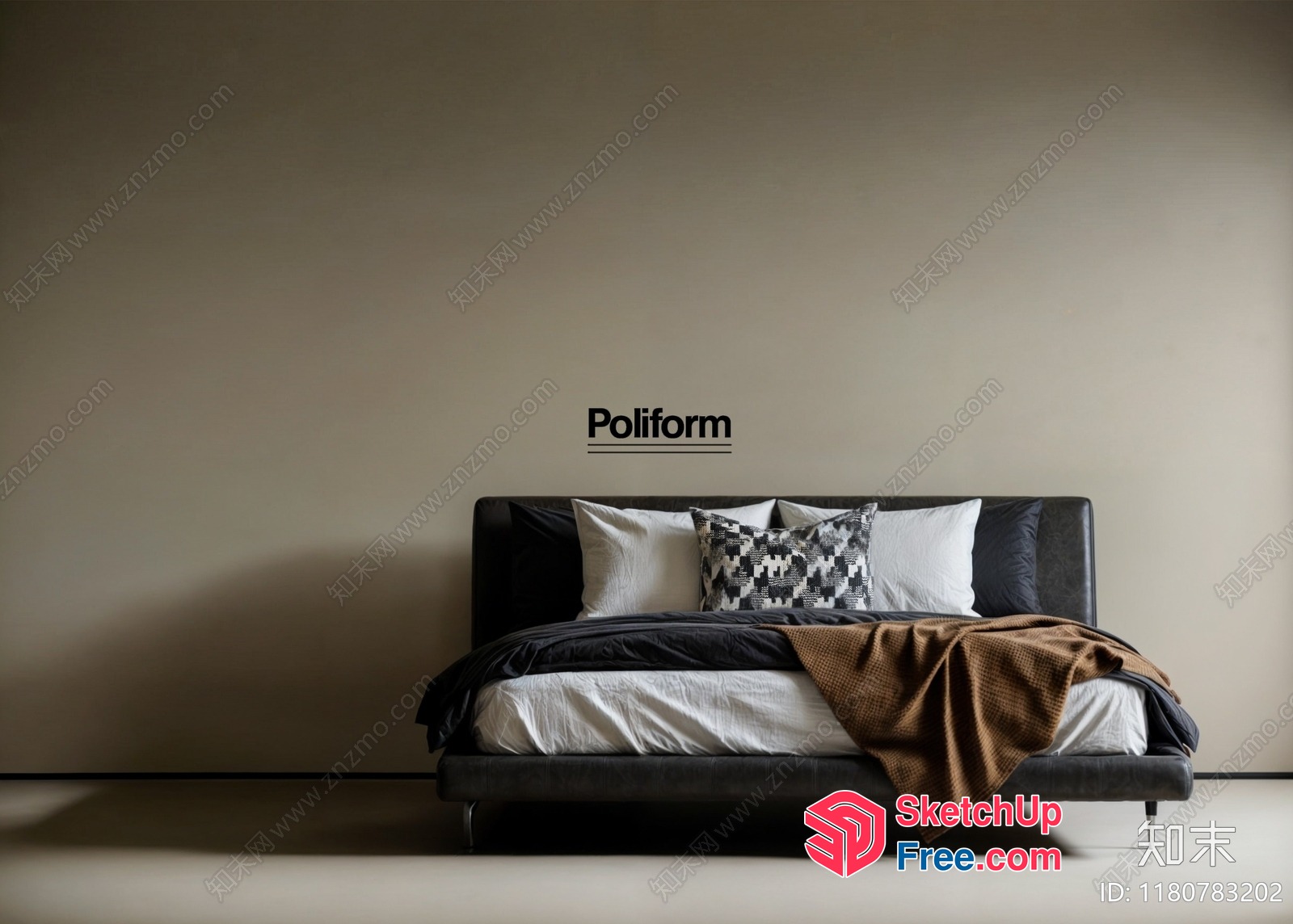 Modern Minimalist Bed With Pillows And Blanket 3D SketchUp File