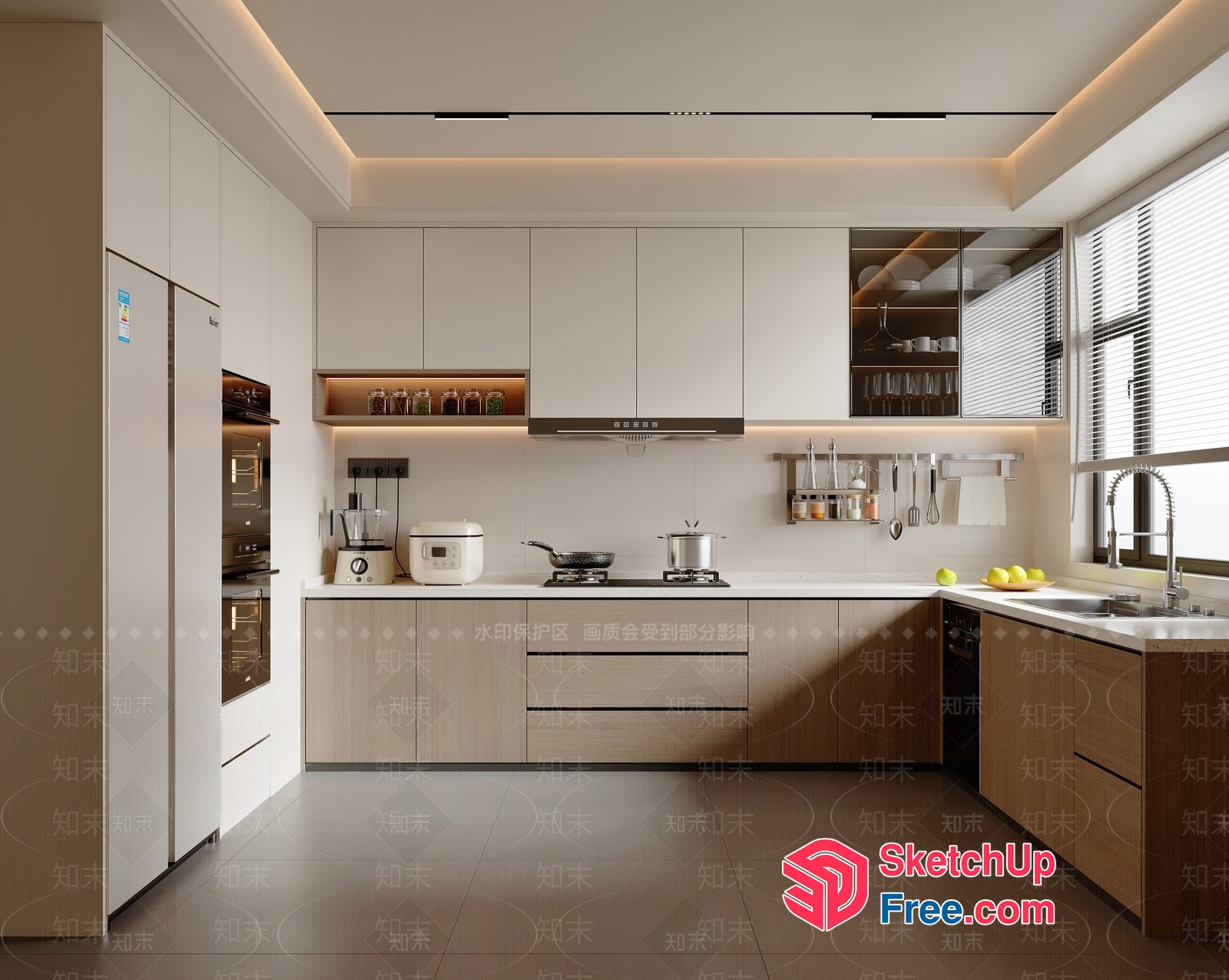 Modern Kitchen With Sleek White And Wood Accents 3D SketchUp File