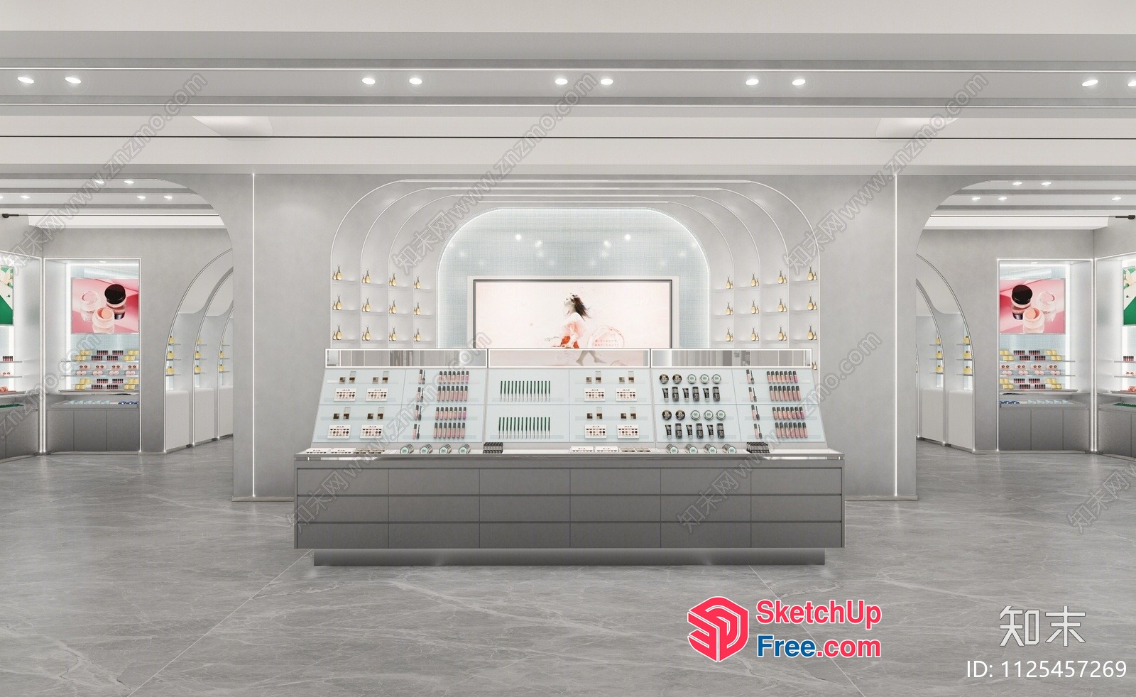 Jewelry Store Interior With Modern Display Cases And Grey Floor 3D SketchUp File