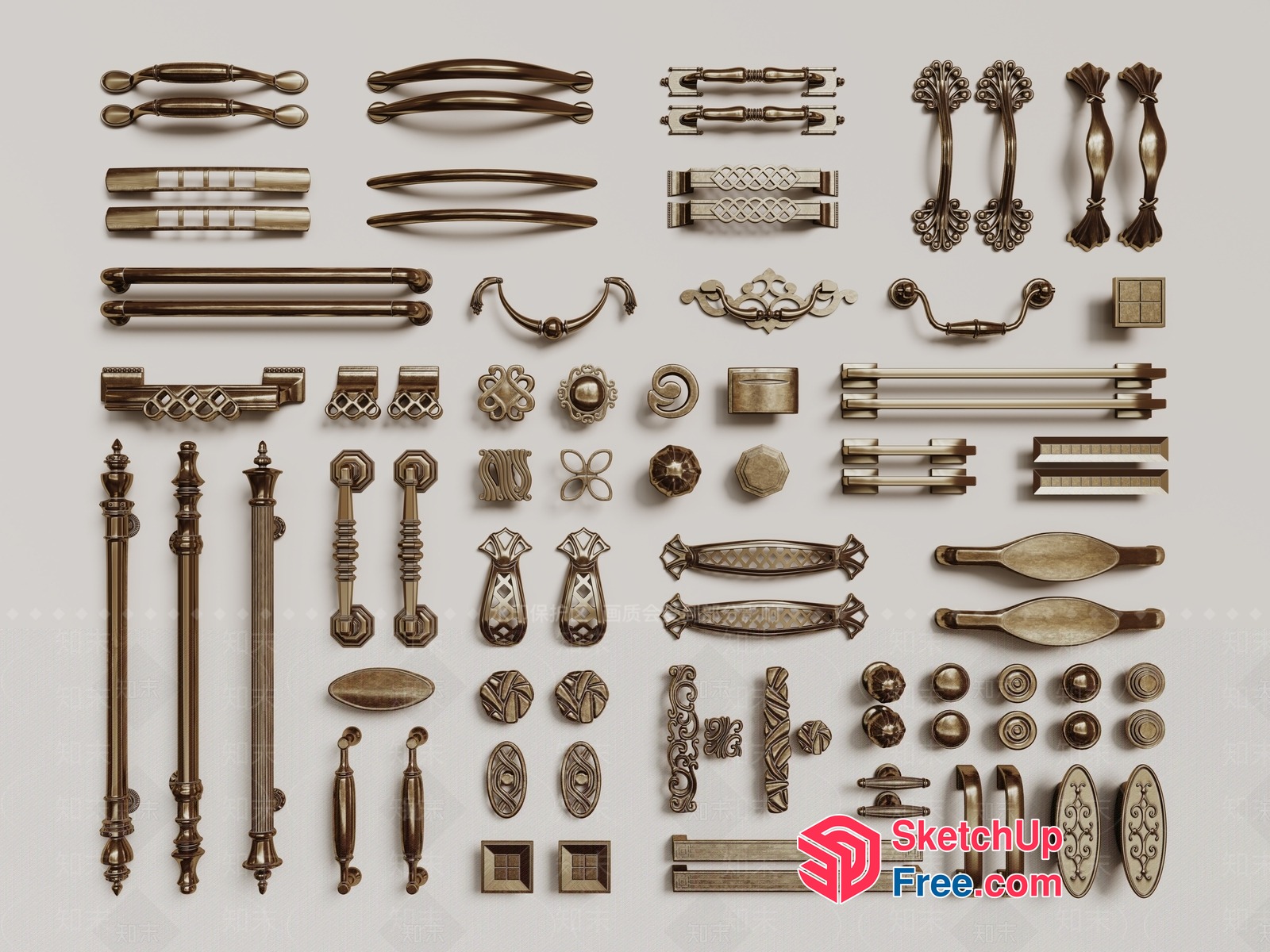 Antique Brass Door Hardware Collection 3D SketchUp File