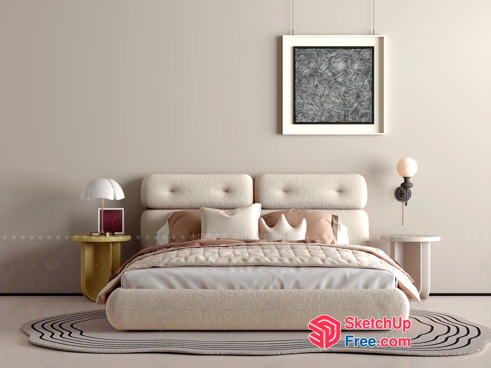 Elegant Creamy Style Bedroom Furniture 3D SketchUp File