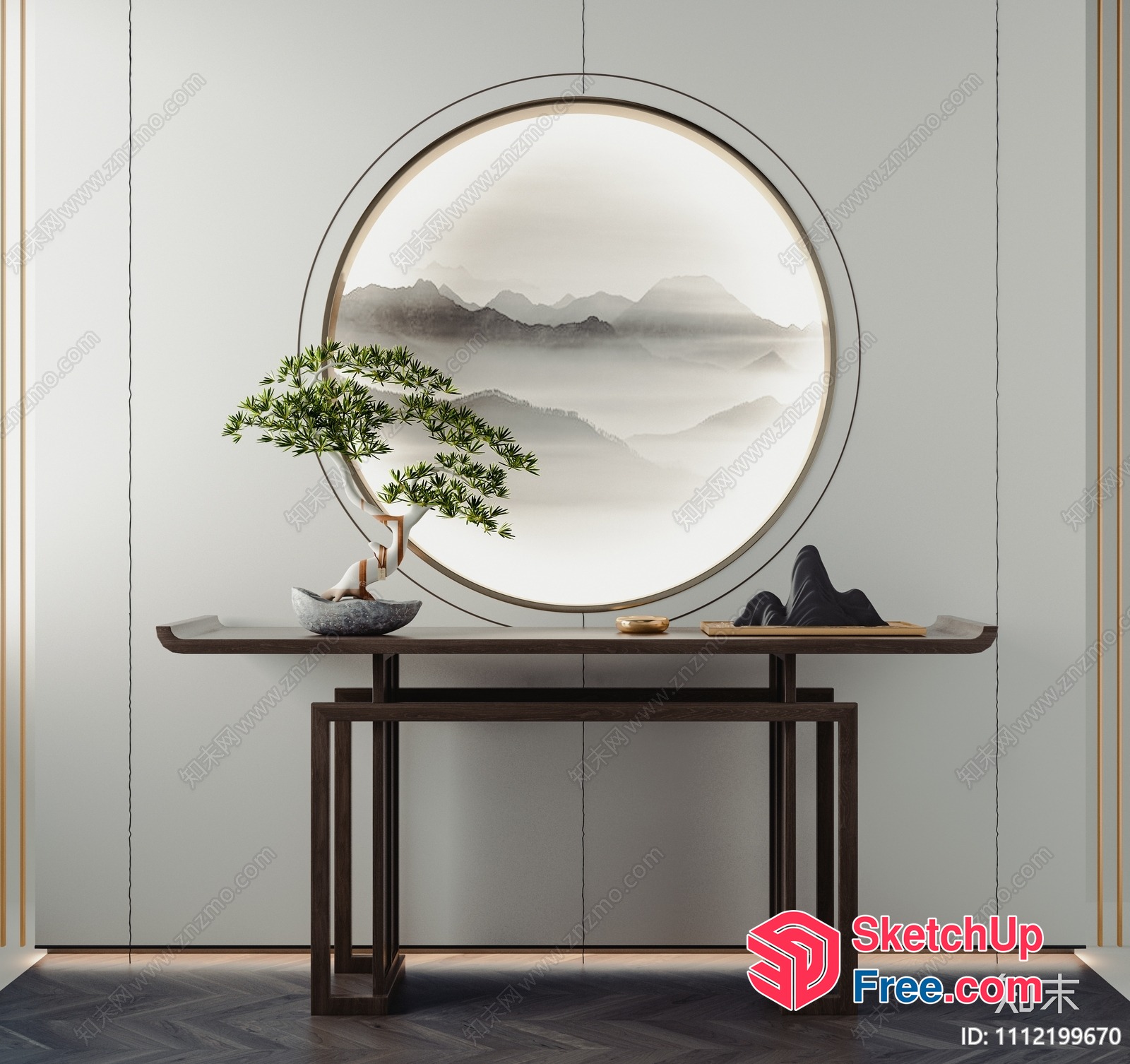 Elegant Japanese-Style Interior Design With A Bonsai Tree 3D SketchUp File