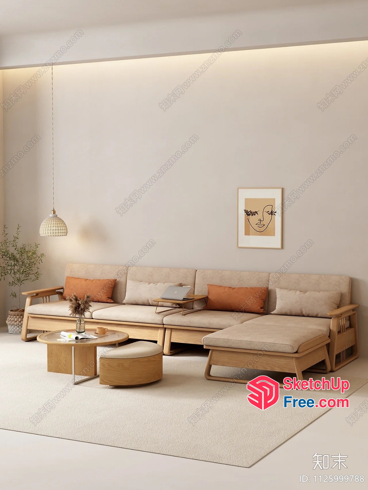 Minimalist Japanese-Style Living Room With Natural Wood Accents 3D SketchUp File