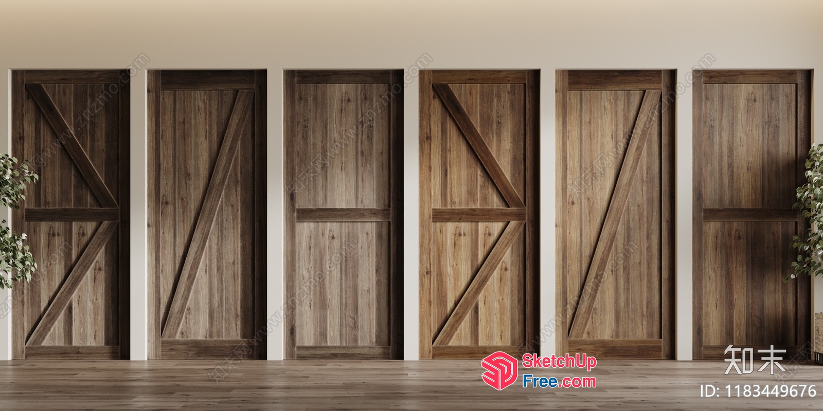 Wooden Barn Doors In A Modern Room Setting 3D SketchUp File