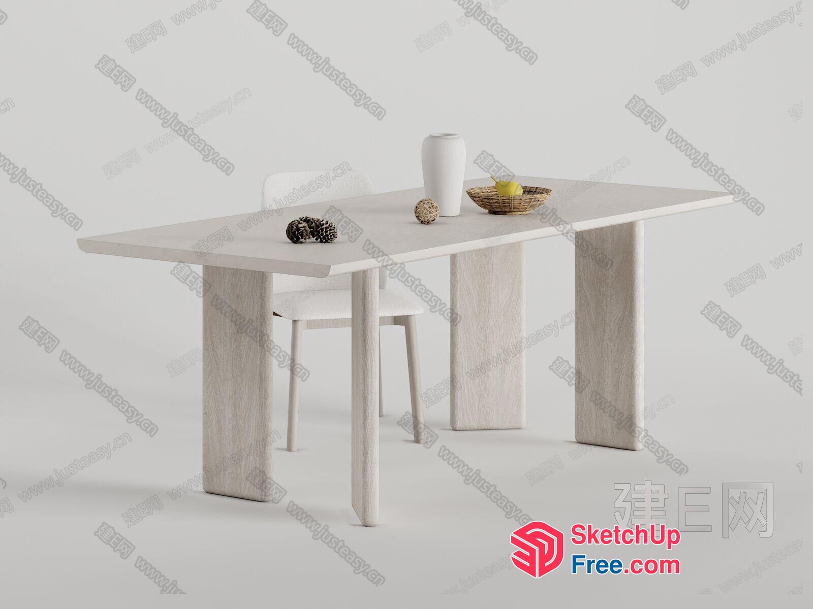 Minimalist Dining Table Set With White Vase And Fruit Basket 3D SketchUp File