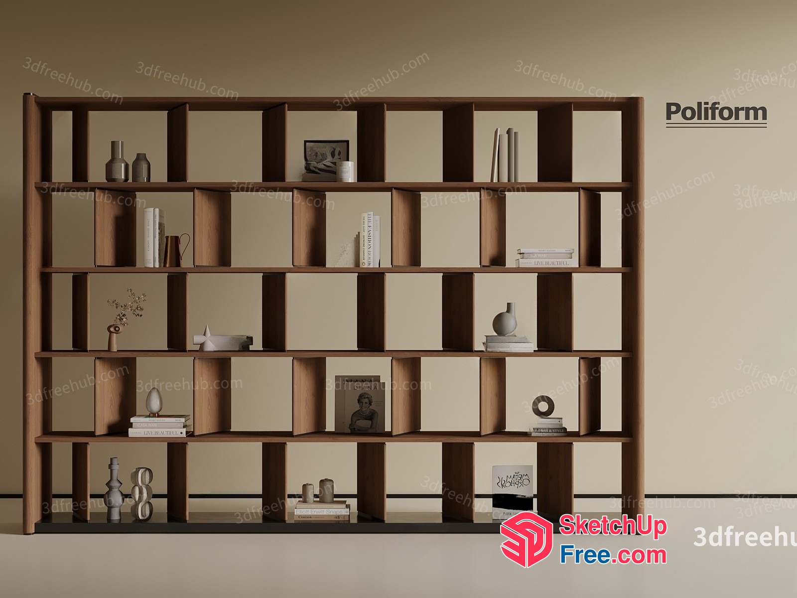 Large Bookcase With Decorative Shelf 3D SketchUp File