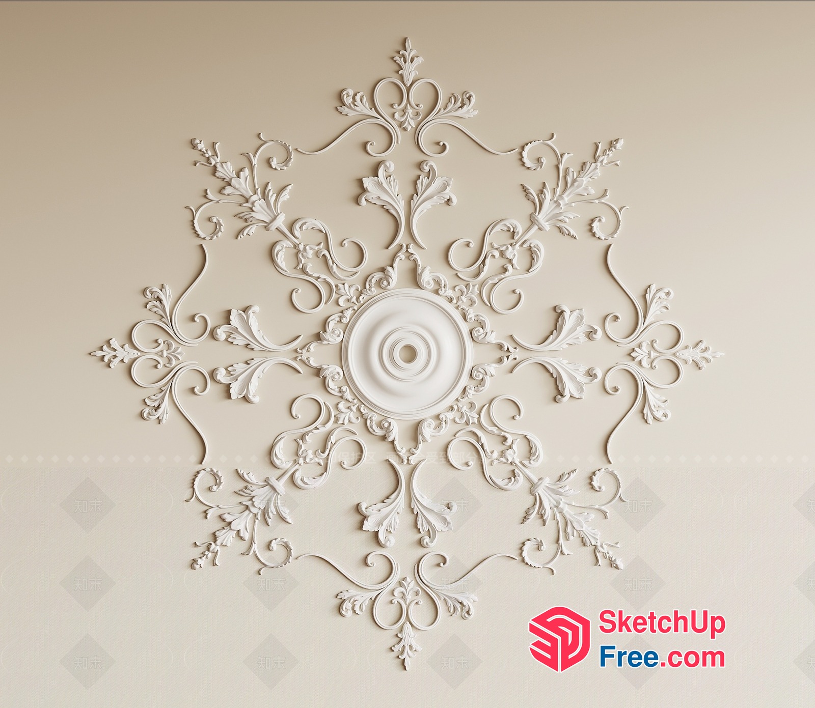 Intricate White Floral Ceiling Design 3D SketchUp File
