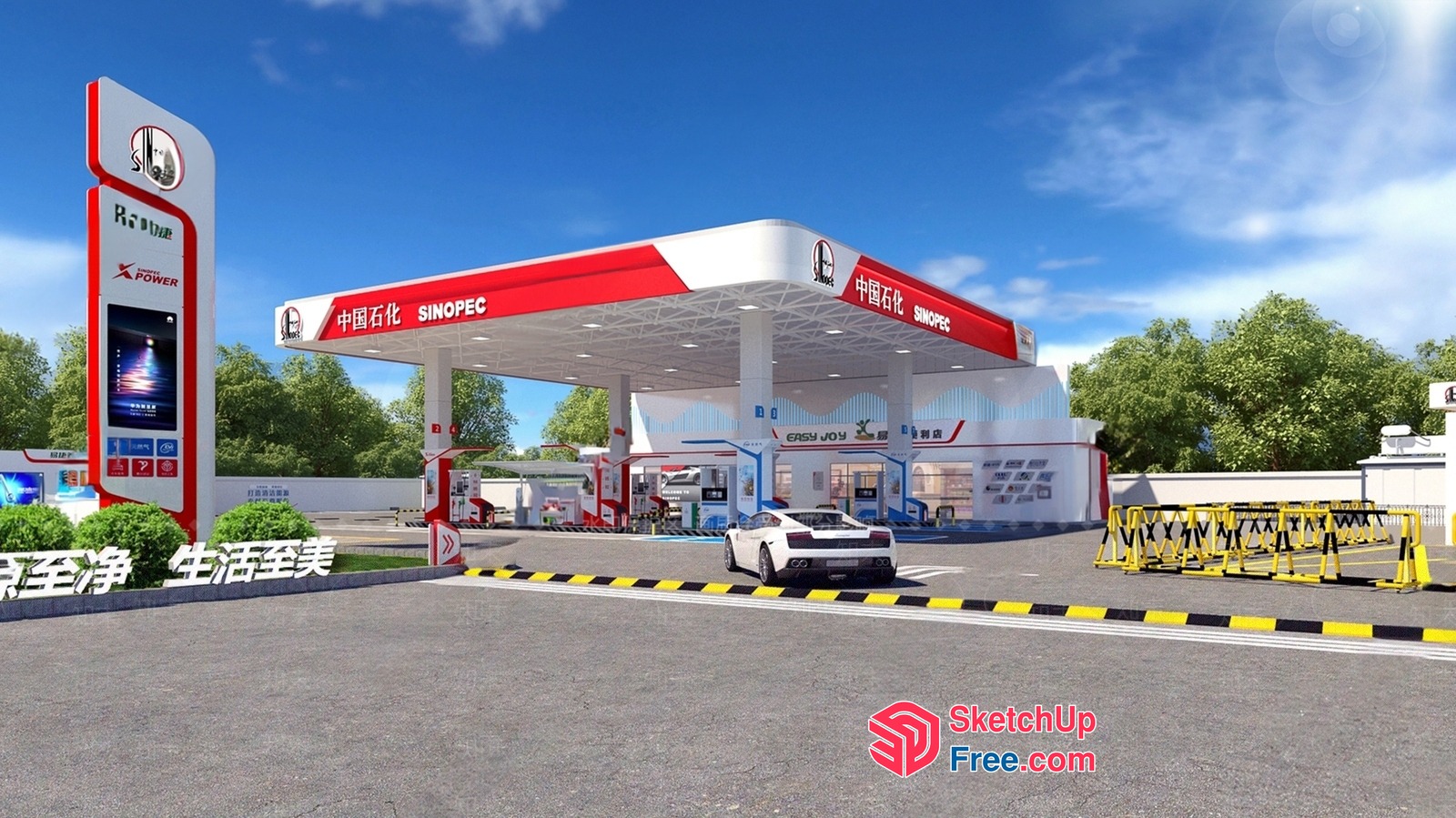 Gas Station Exterior With Modern Design 3D SketchUp File