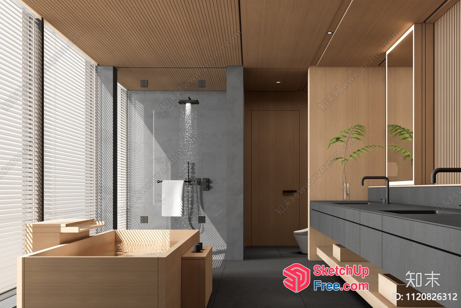 Modern Japanese-Style Bathroom With Natural Light And Wood Accents 3D SketchUp File
