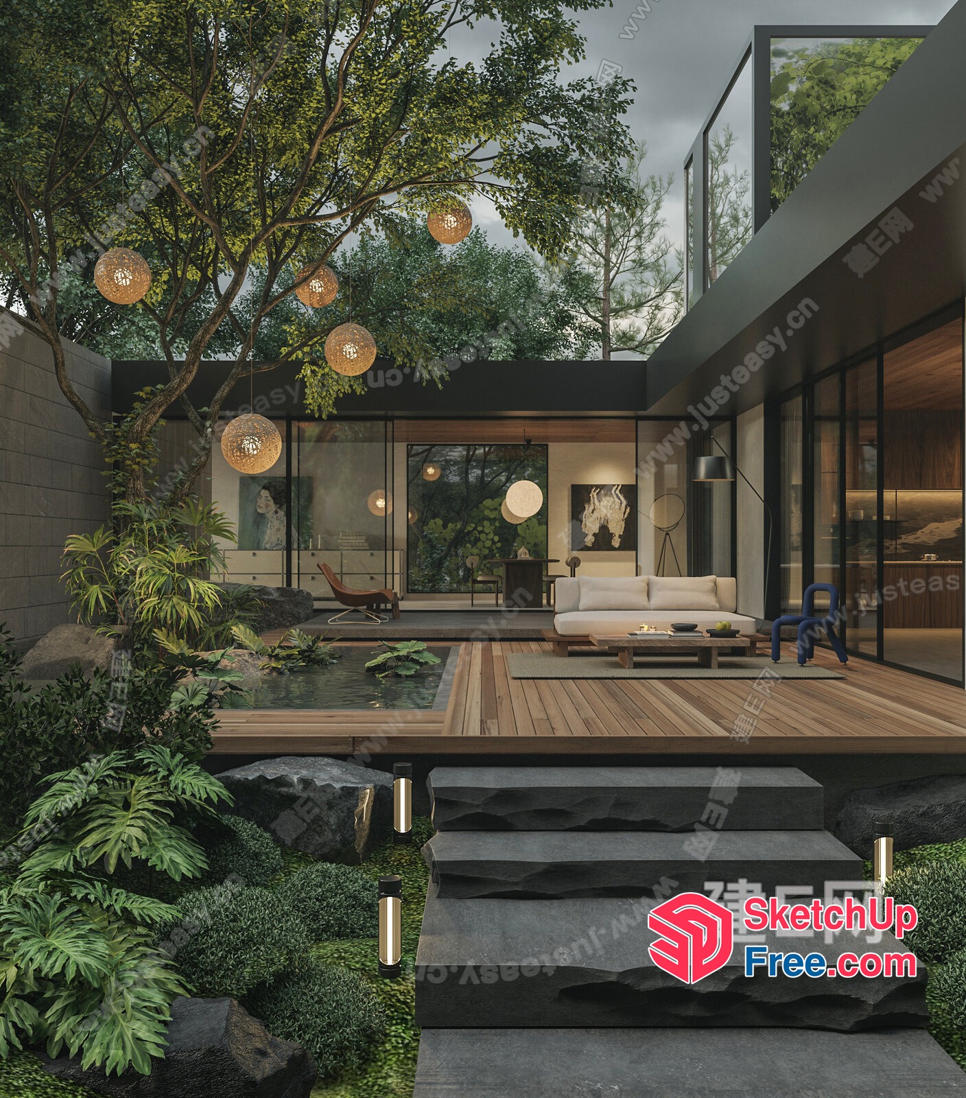 Modern Japanese-Inspired Villa With Natural Elements 3D SketchUp File
