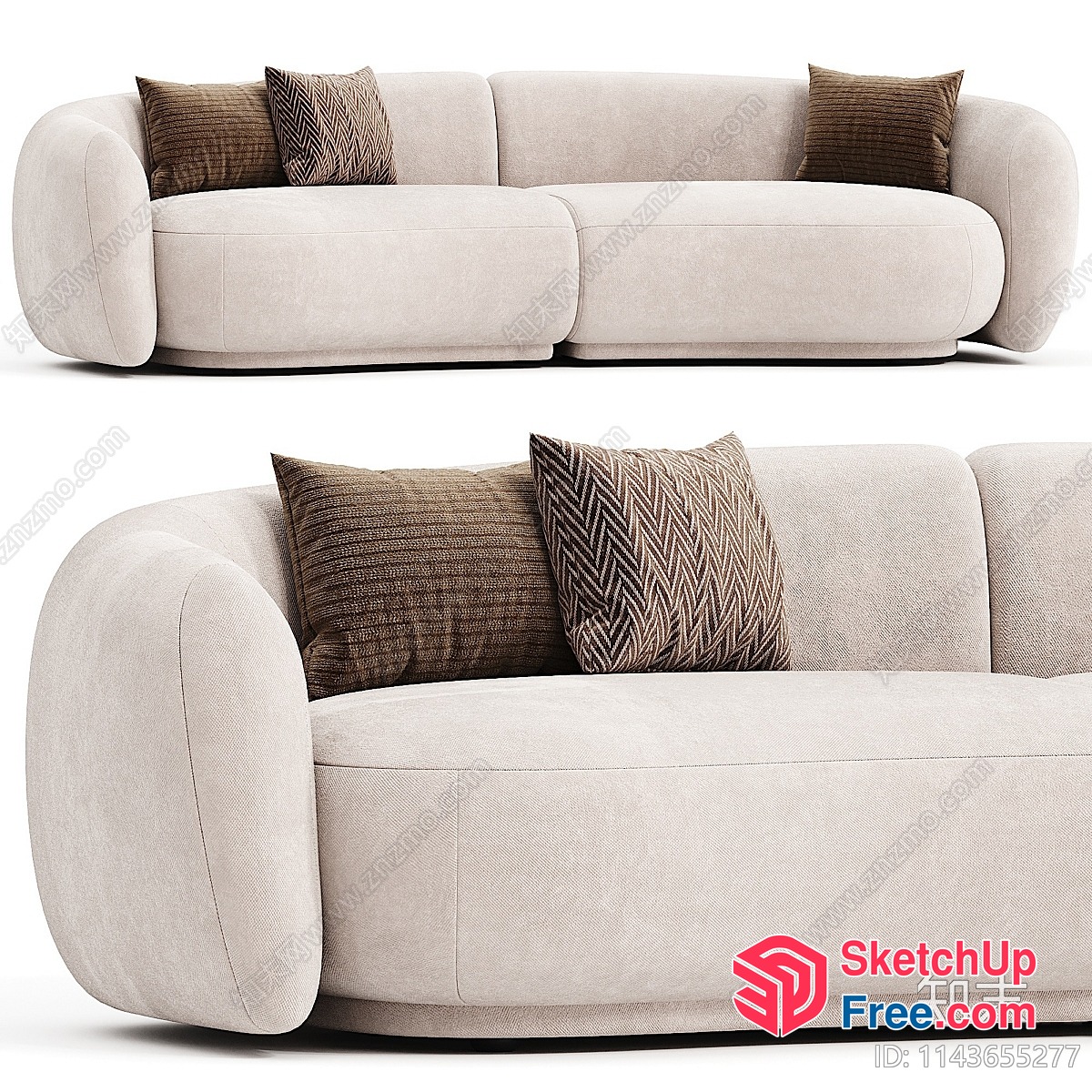 Elegant Creamy Style Sofa With Brown Pillows 3D SketchUp File