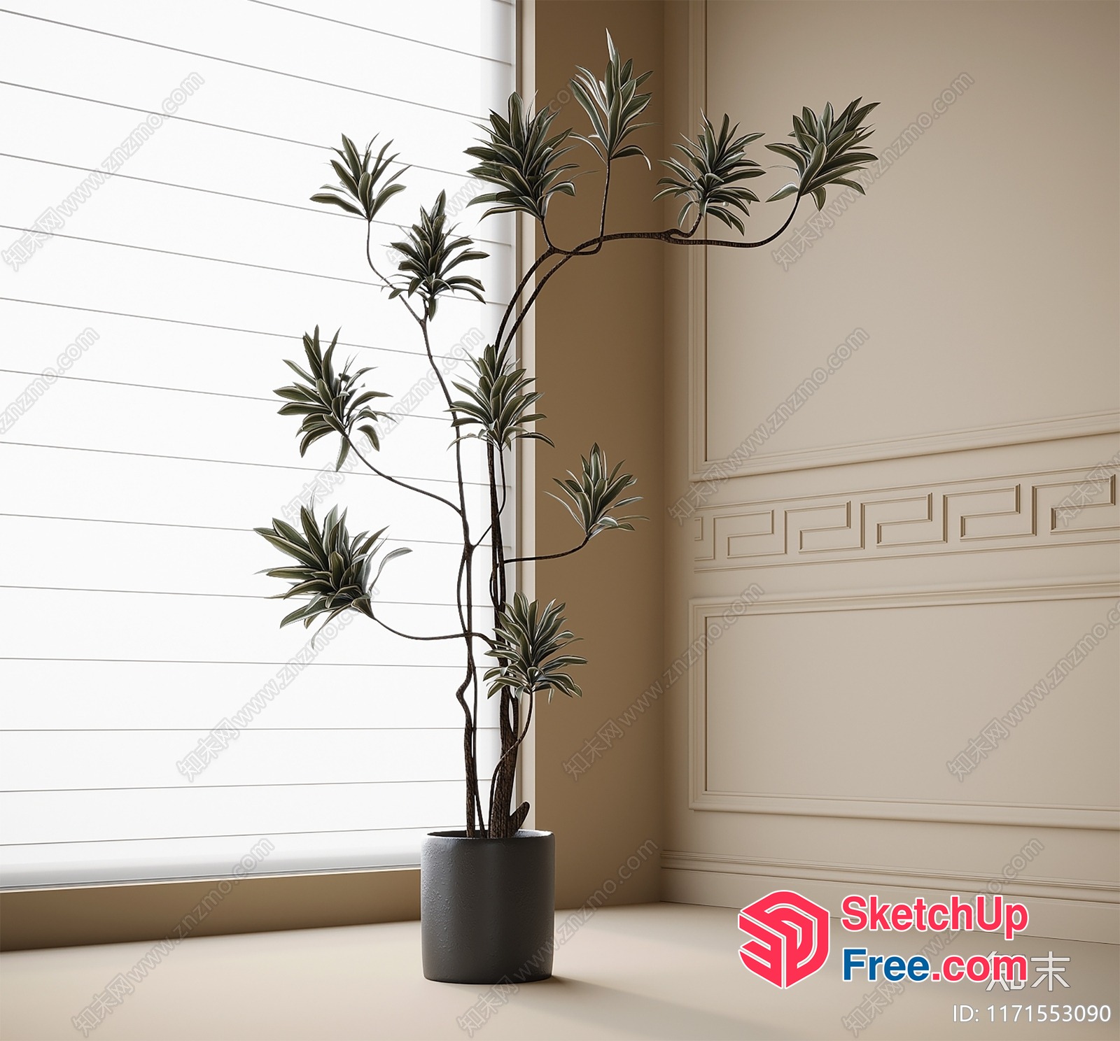 Elegant Corner Plant With Potted Plant And Window 3D SketchUp File