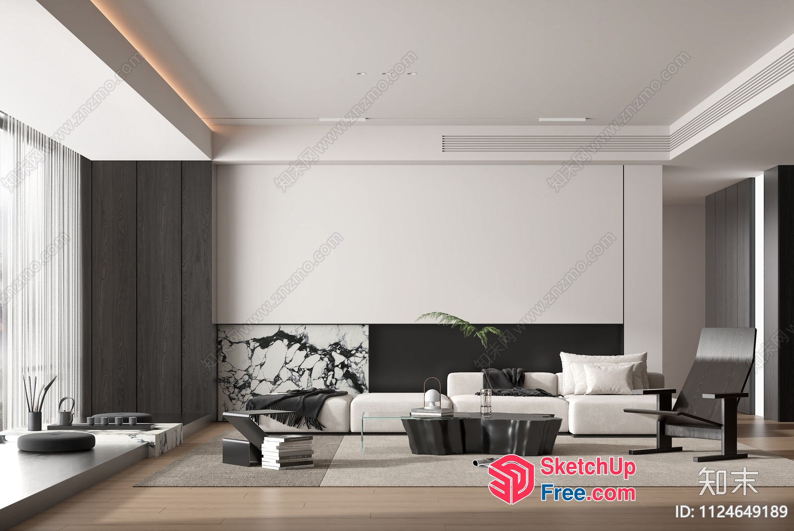 Modern Minimalist Living Room With White Sofa And Coffee Table 3D SketchUp File