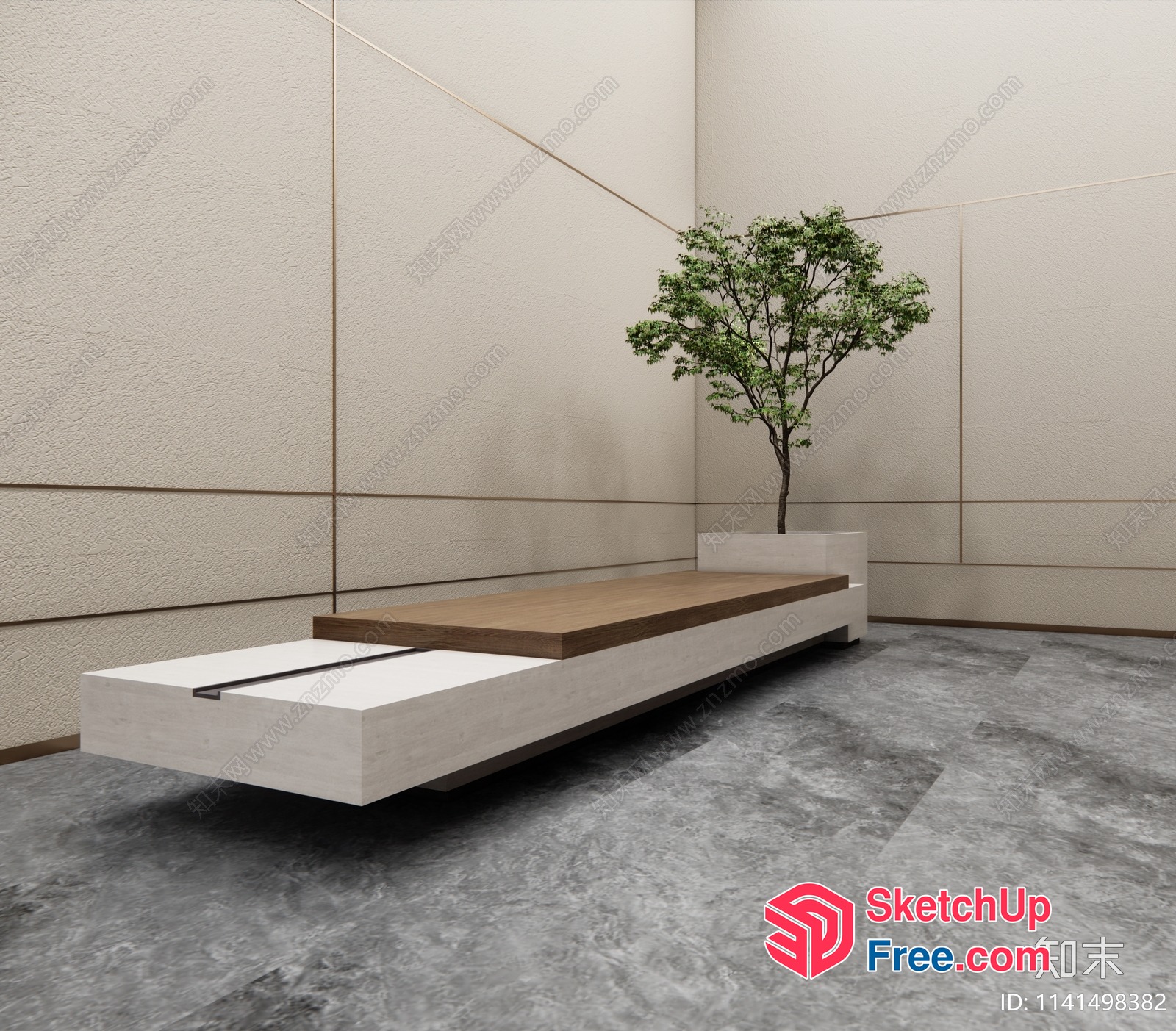 Minimalist Japanese Style Living Room With Tree 3D SketchUp File