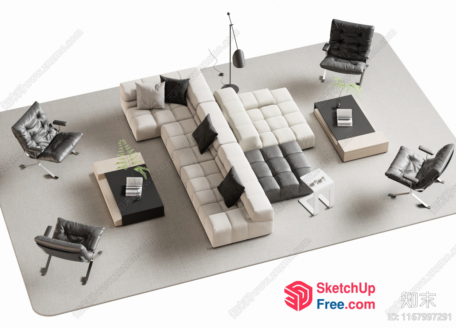 Modern Minimalist Living Room Furniture Arrangement 3D SketchUp File