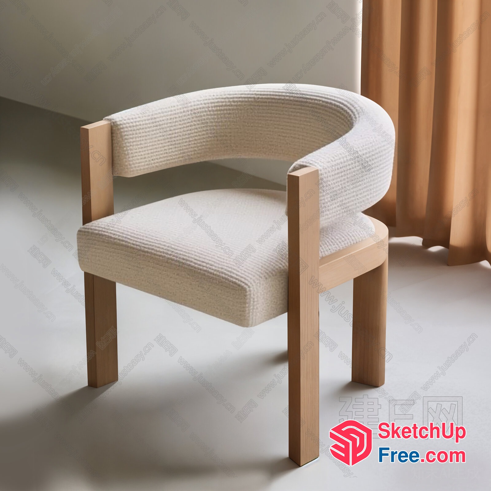 Simple Modern Design Armchair With White Upholstery 3D SketchUp File