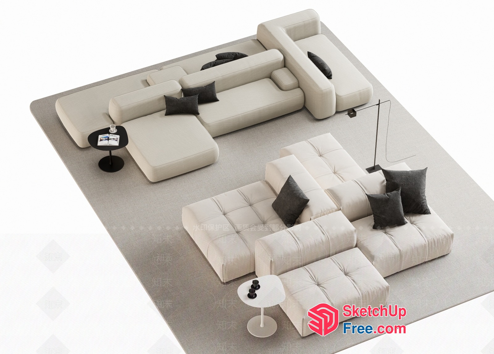 Minimalist Style Living Room With Creamy White And Gray Decor 3D SketchUp File