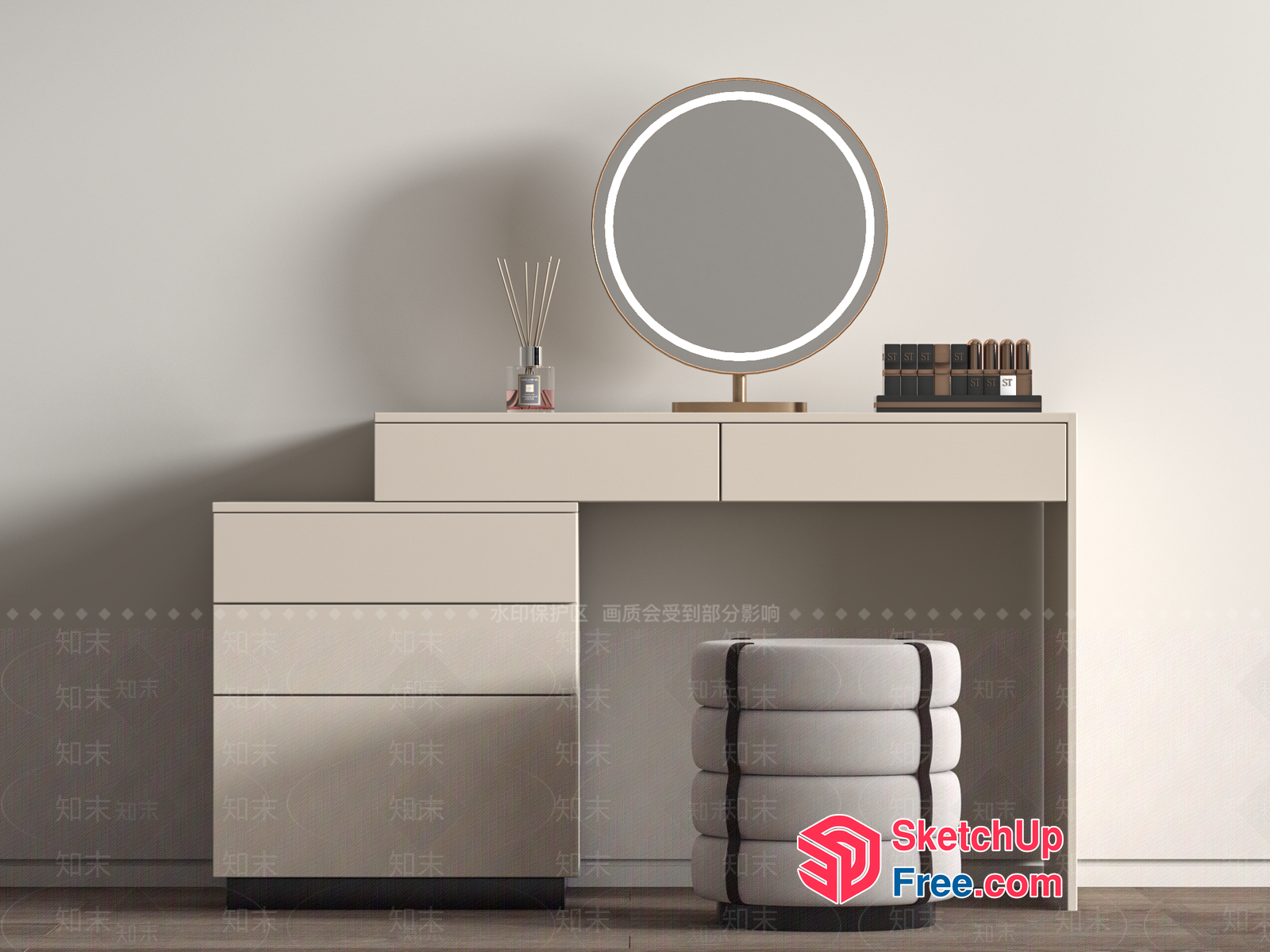 Modern Minimalist Creamy Style Dressing Table Set 3D SketchUp File
