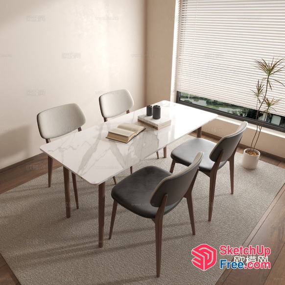 Minimalist Dining Room With White Table And Grey Chairs 3D SketchUp File