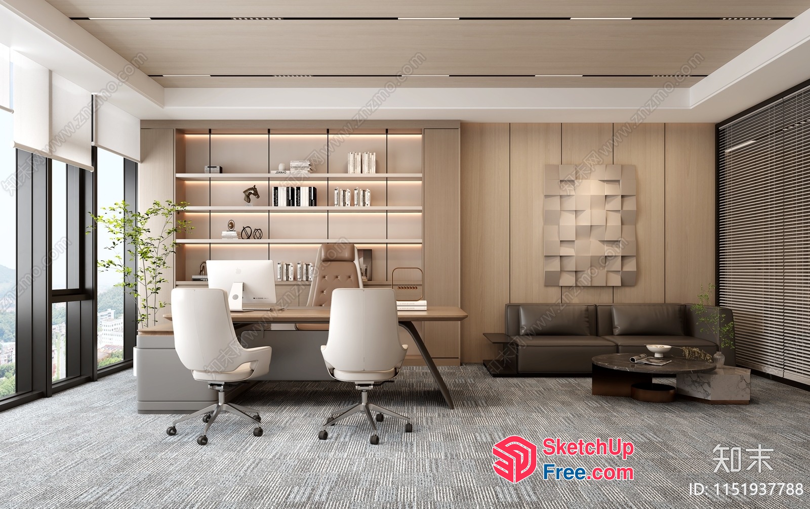 Modern Office Space With Neutral Tones And Natural Light 3D SketchUp File