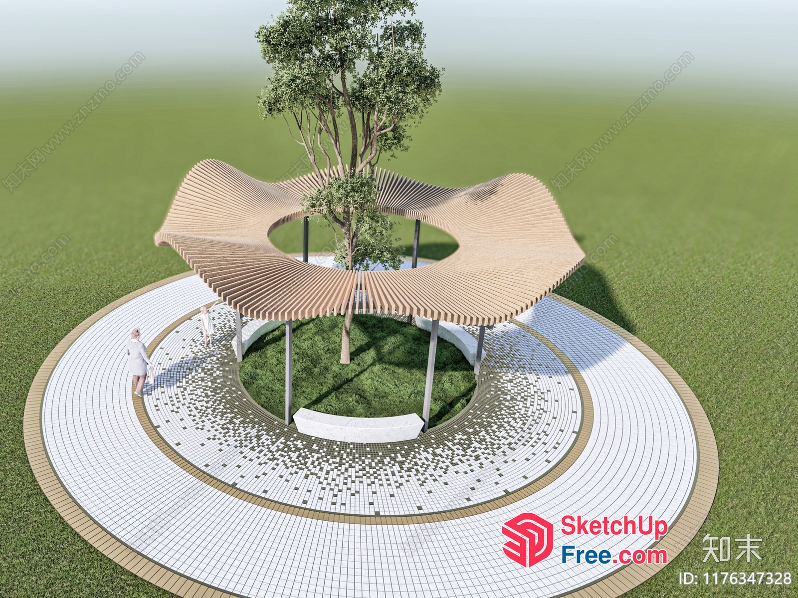 Modern Tree-Shaped Pavilion With Curved Roof And Circular Pathway 3D SketchUp File